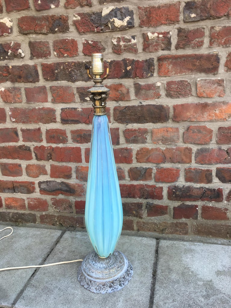 Mid-Century Modern Murano Glass Lamp and Patinated Metal, circa 1950-1960 For Sale