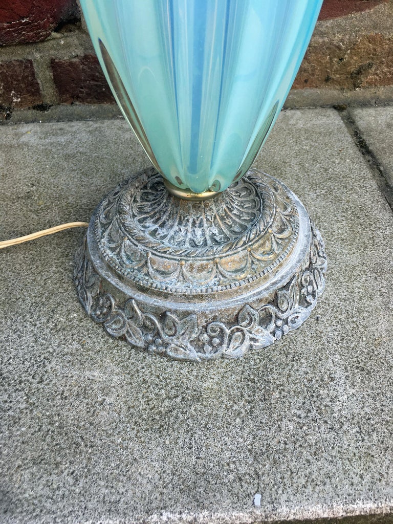 European Murano Glass Lamp and Patinated Metal, circa 1950-1960 For Sale