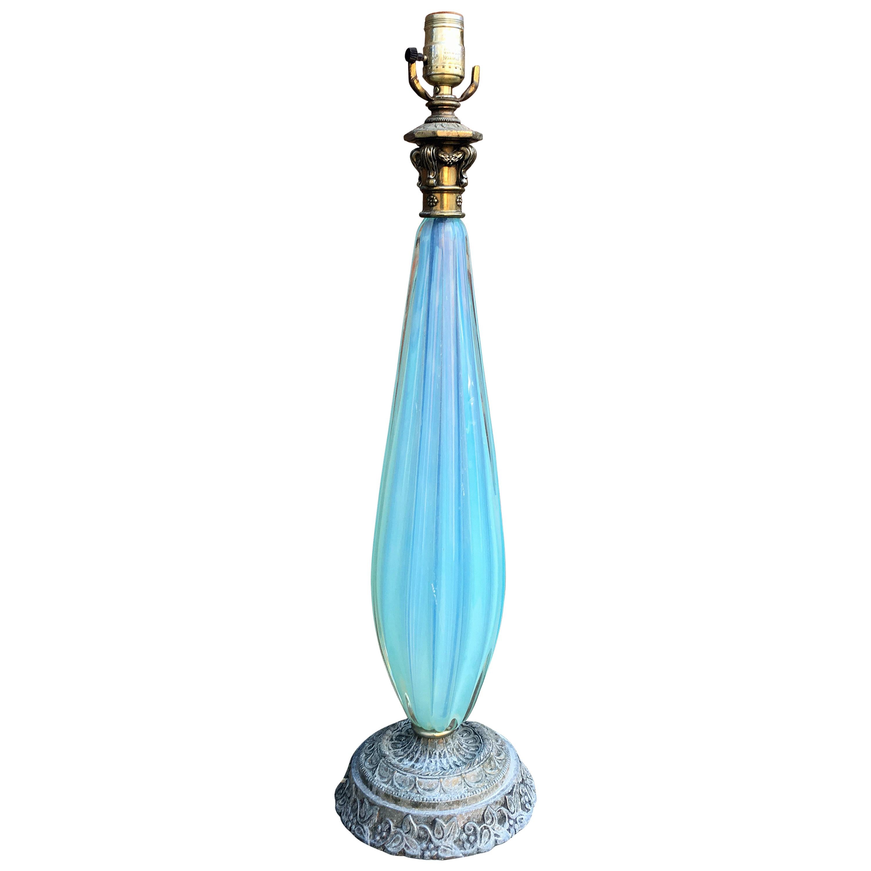 Murano Glass Lamp and Patinated Metal, circa 1950-1960