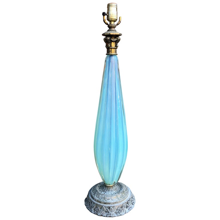 Murano Glass Lamp and Patinated Metal, circa 1950-1960 For Sale