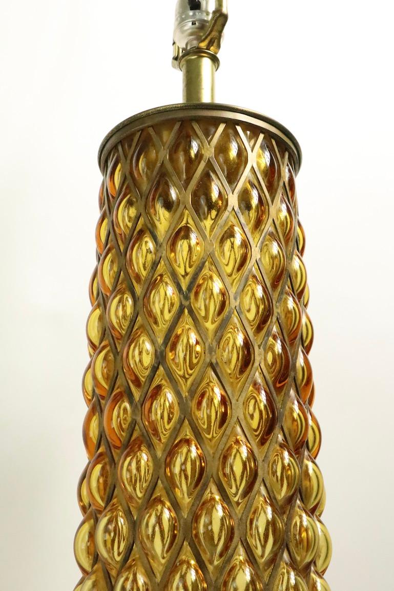 Brass Murano Glass Lamp Blown into Metal Mesh Structure For Sale