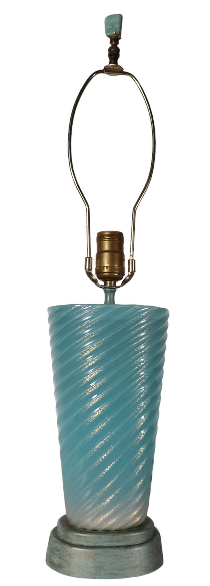 Murano Glass Lamp Blue Swirl with Gold Inclusion possibly Fratelli Toso, Seguso  For Sale 5