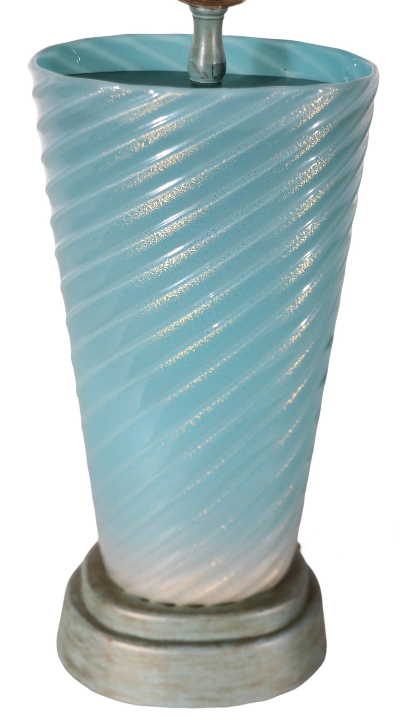 Murano Glass Lamp Blue Swirl with Gold Inclusion possibly Fratelli Toso, Seguso  For Sale 6
