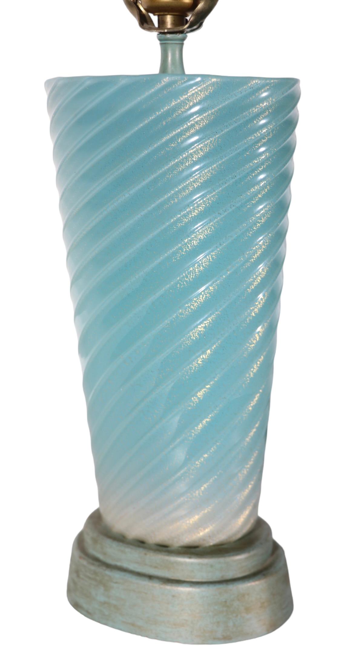 Murano Glass Lamp Blue Swirl with Gold Inclusion possibly Fratelli Toso, Seguso  For Sale 7