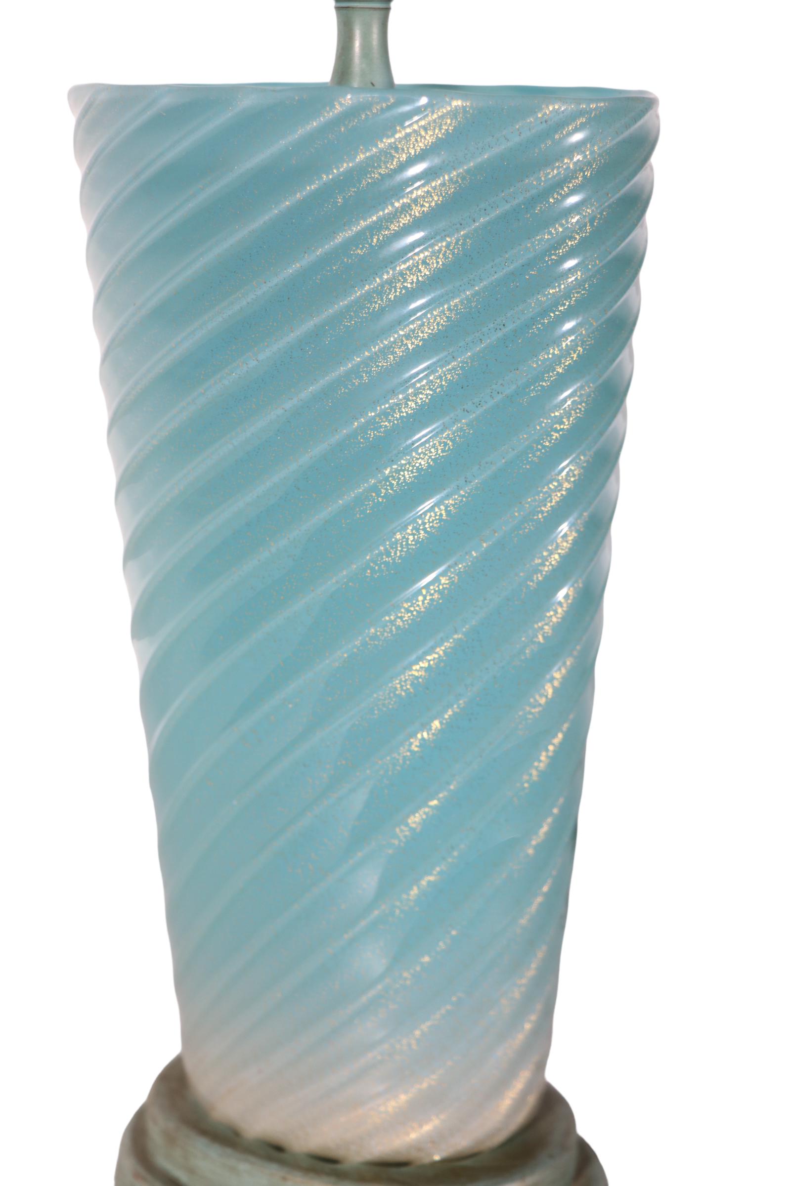 Murano Glass Lamp Blue Swirl with Gold Inclusion possibly Fratelli Toso, Seguso  For Sale 8