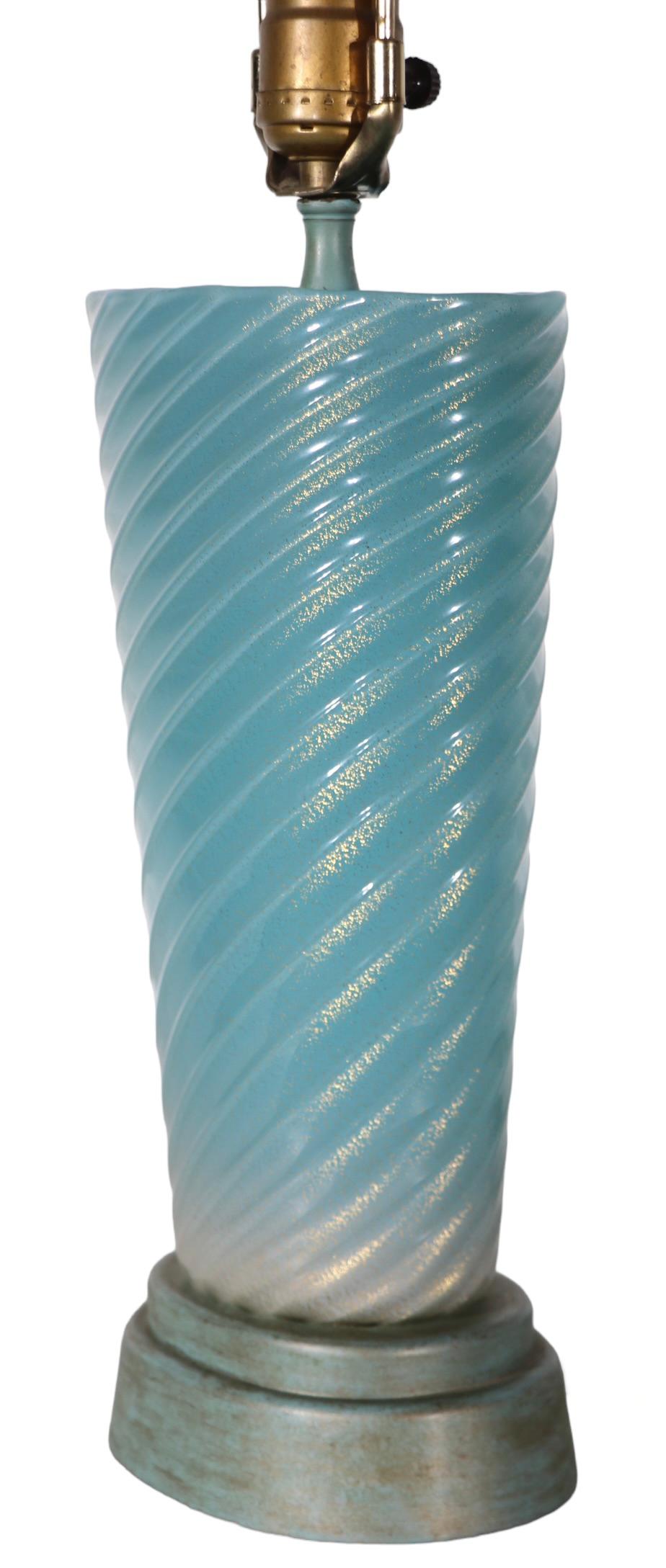 Murano Glass Lamp Blue Swirl with Gold Inclusion possibly Fratelli Toso, Seguso  For Sale 9