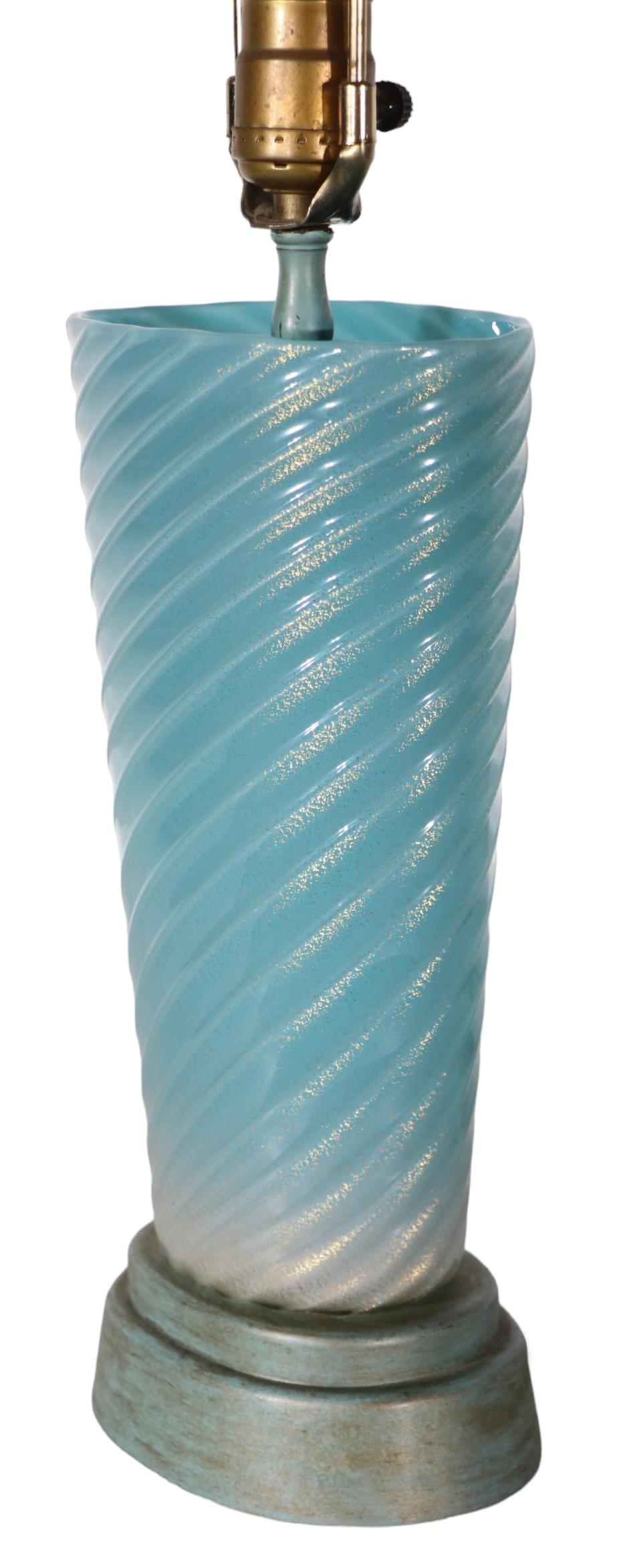 Murano Glass Lamp Blue Swirl with Gold Inclusion possibly Fratelli Toso, Seguso  For Sale 10