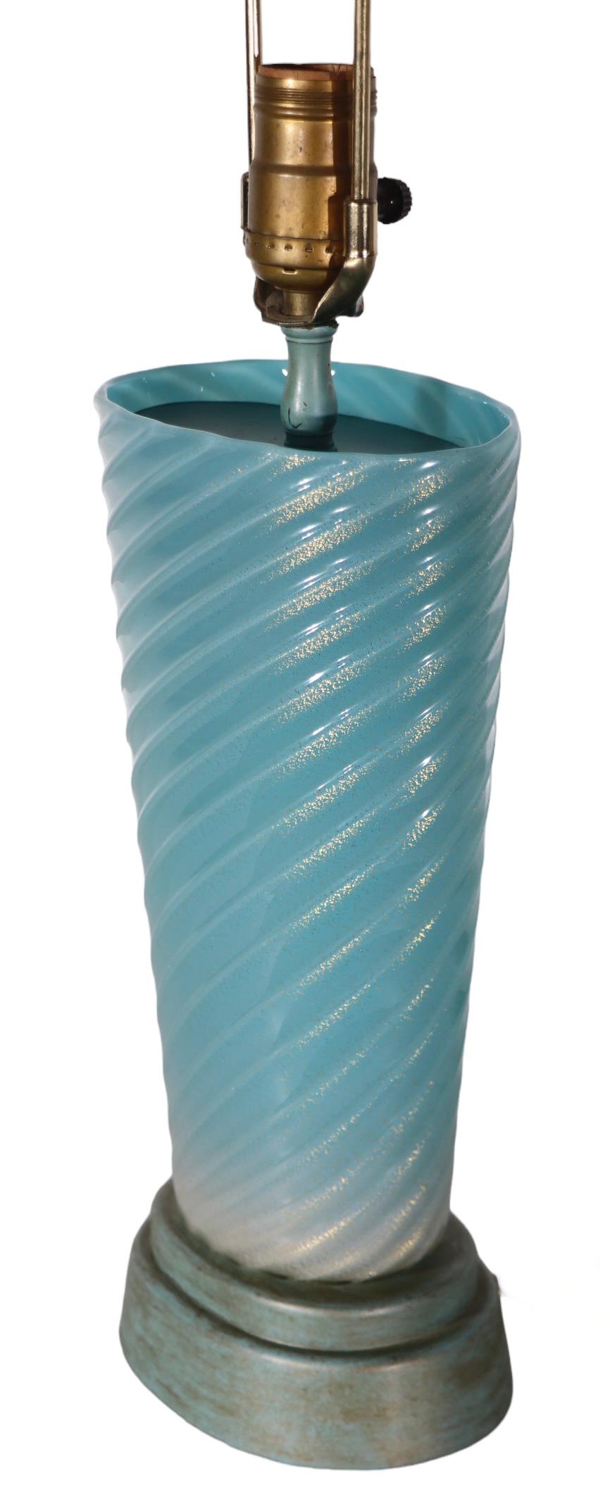 Murano Glass Lamp Blue Swirl with Gold Inclusion possibly Fratelli Toso, Seguso  For Sale 11