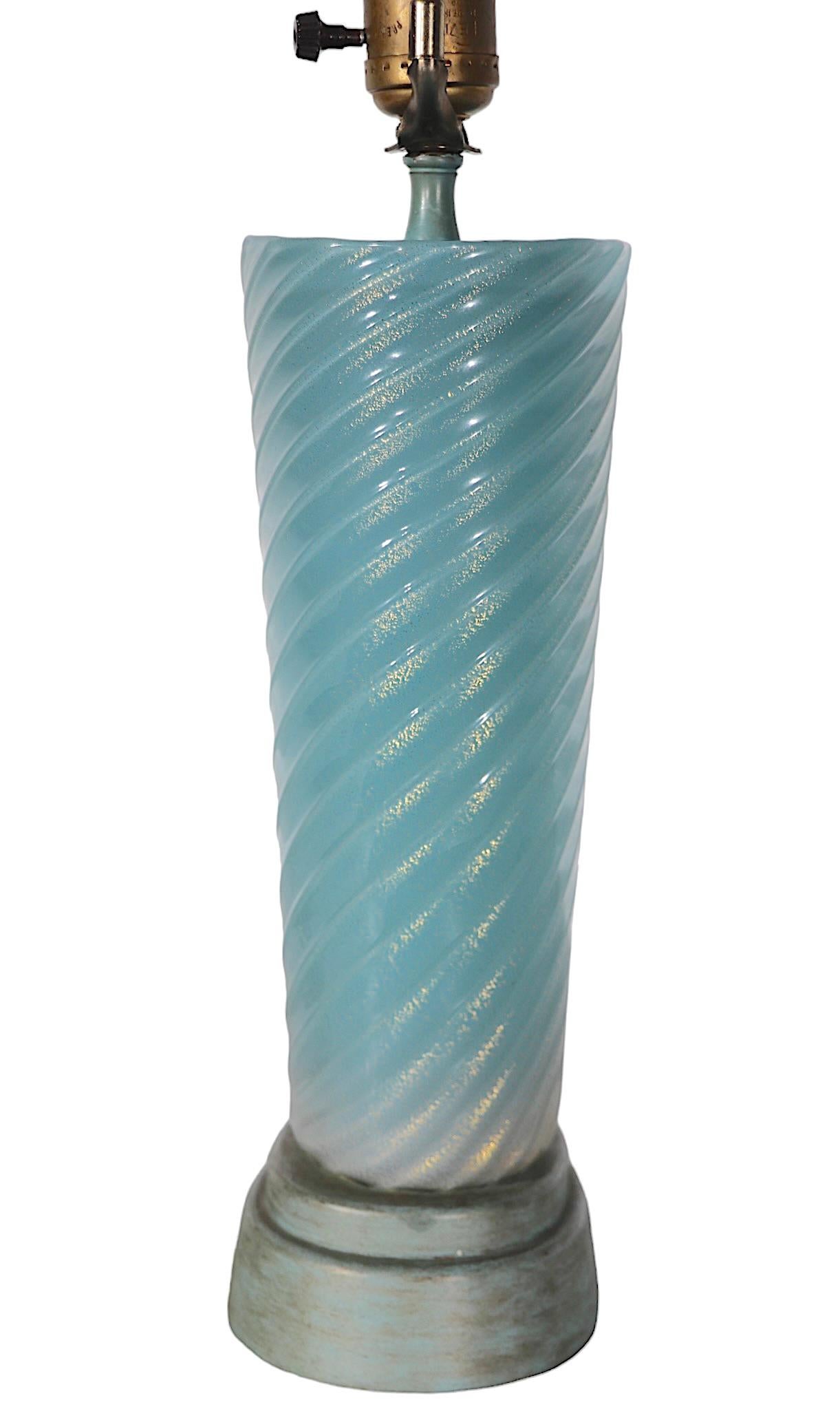 Murano Glass Lamp Blue Swirl with Gold Inclusion possibly Fratelli Toso, Seguso  For Sale 12