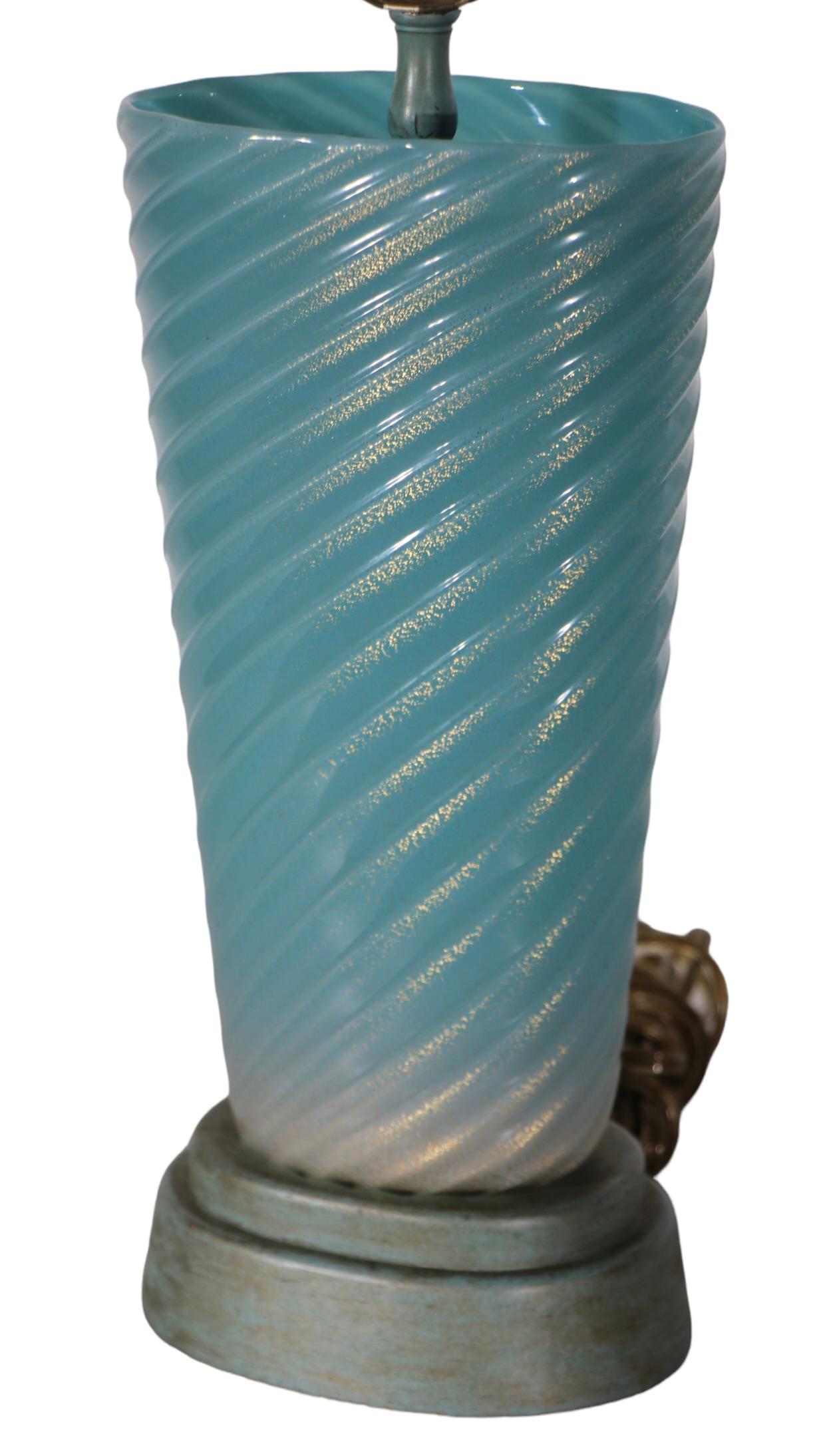 Murano Glass Lamp Blue Swirl with Gold Inclusion possibly Fratelli Toso, Seguso  For Sale 13