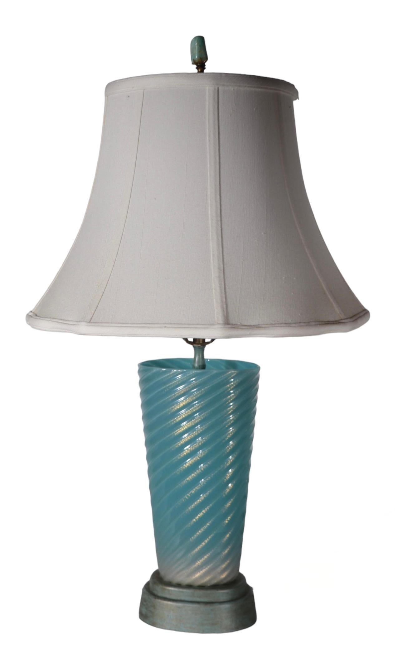 Lampe en verre de Murano tourbillonnant bleu avec inclusions d'or Fratelli Toso, Seguso  en vente 1