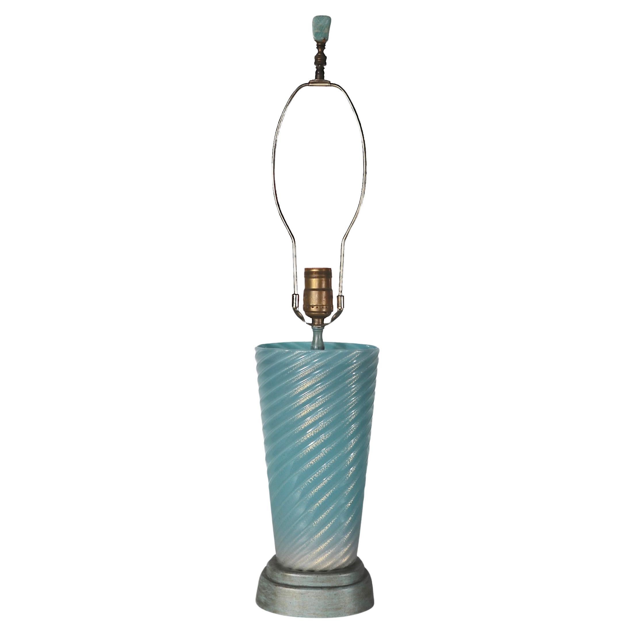 Murano Glass Lamp Blue Swirl with Gold Inclusion possibly Fratelli Toso, Seguso  For Sale