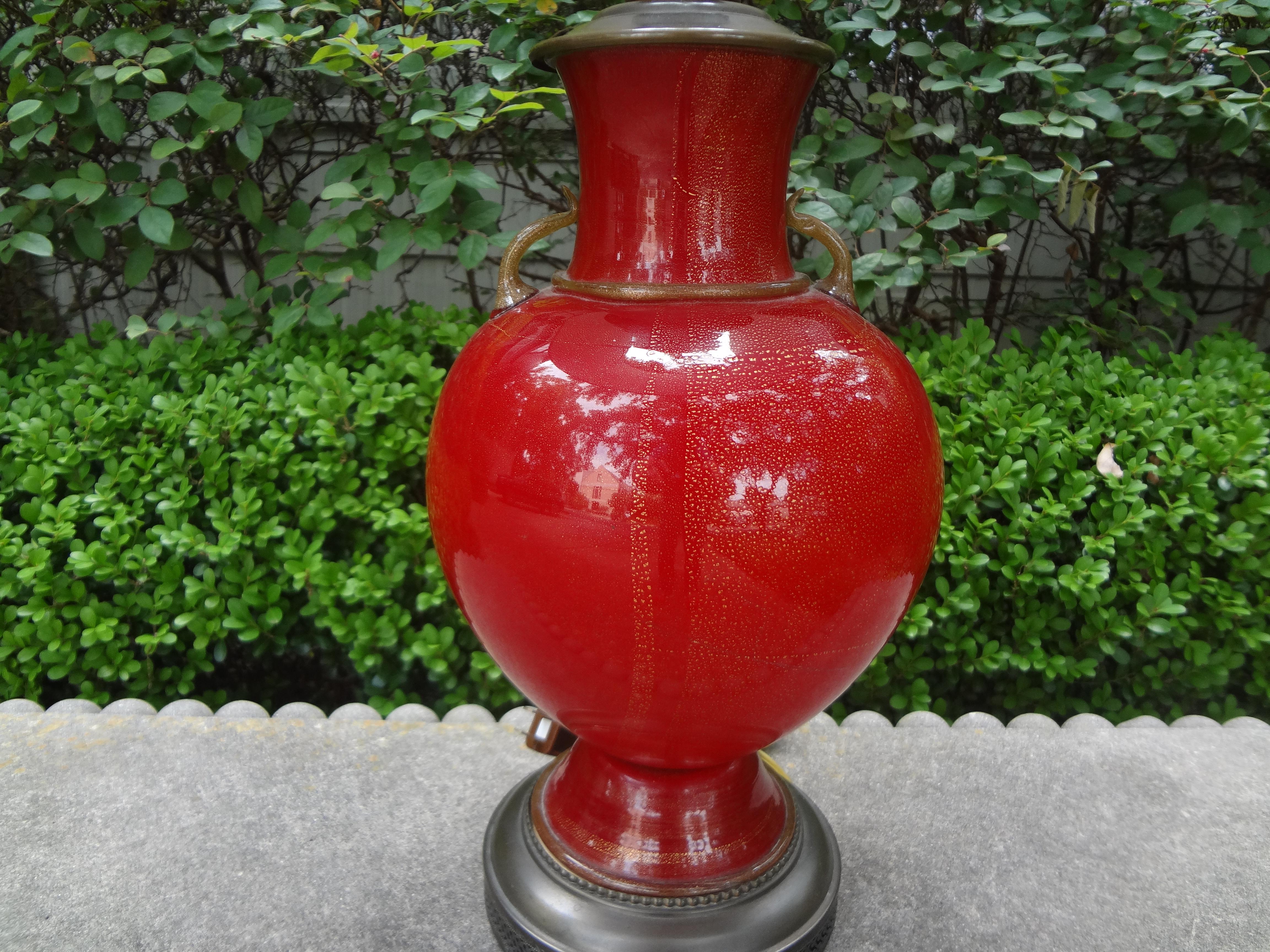 Hollywood Regency Red Murano Glass Lamp by Seguso For Sale