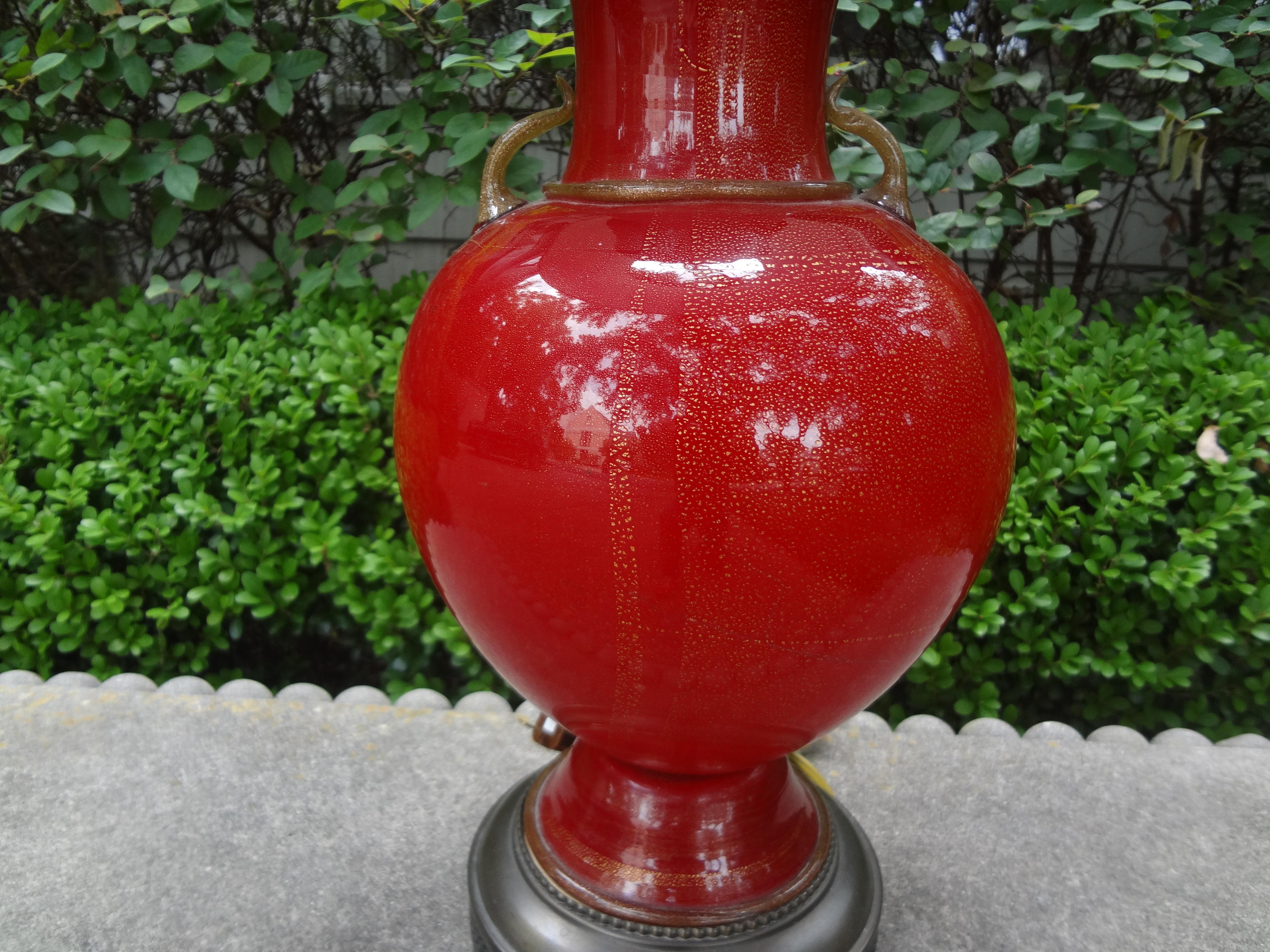Italian Red Murano Glass Lamp by Seguso For Sale