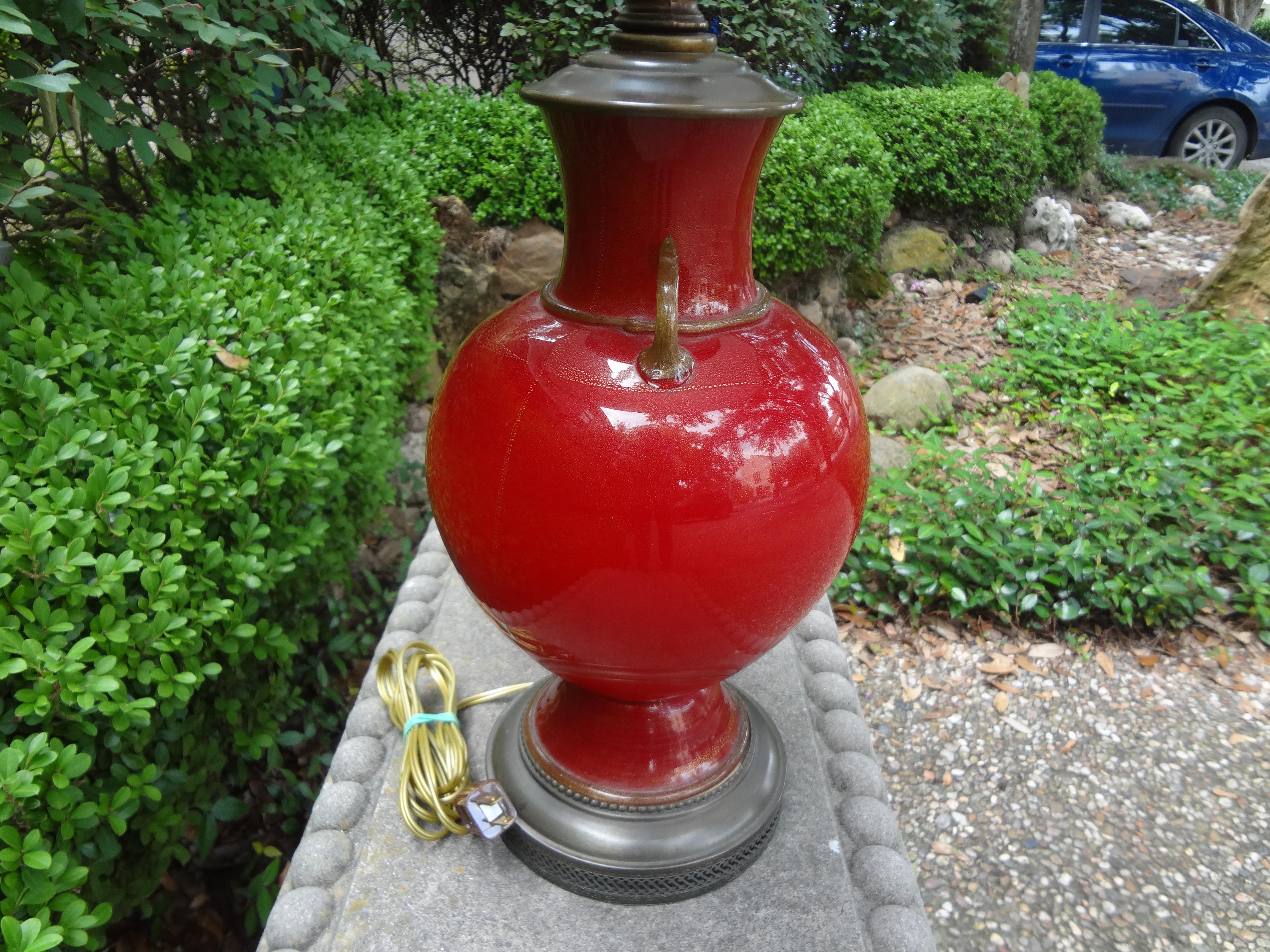 Mid-20th Century Red Murano Glass Lamp by Seguso For Sale