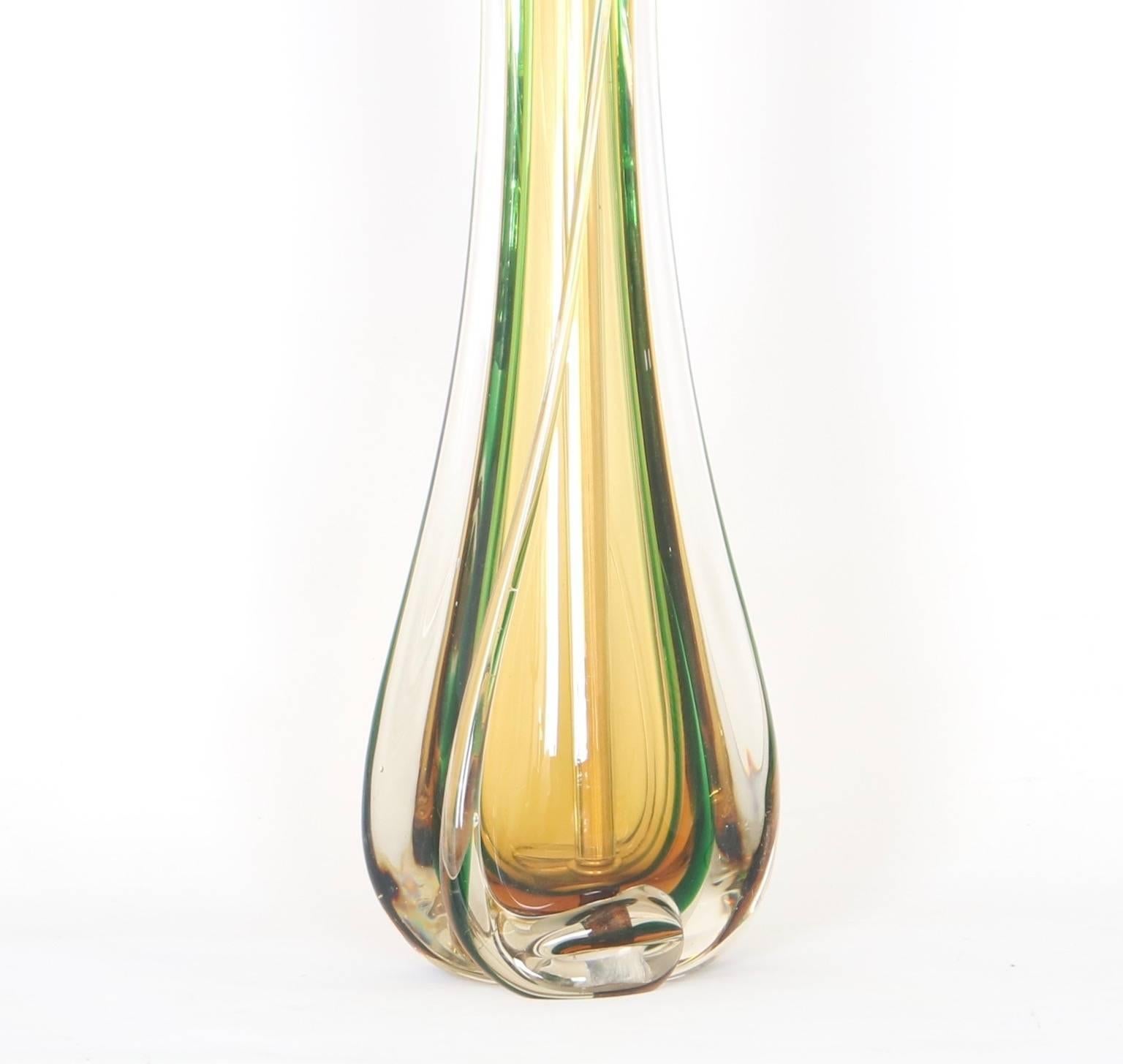 Italian Murano Glass Lamp by Seguso in Green and Amber