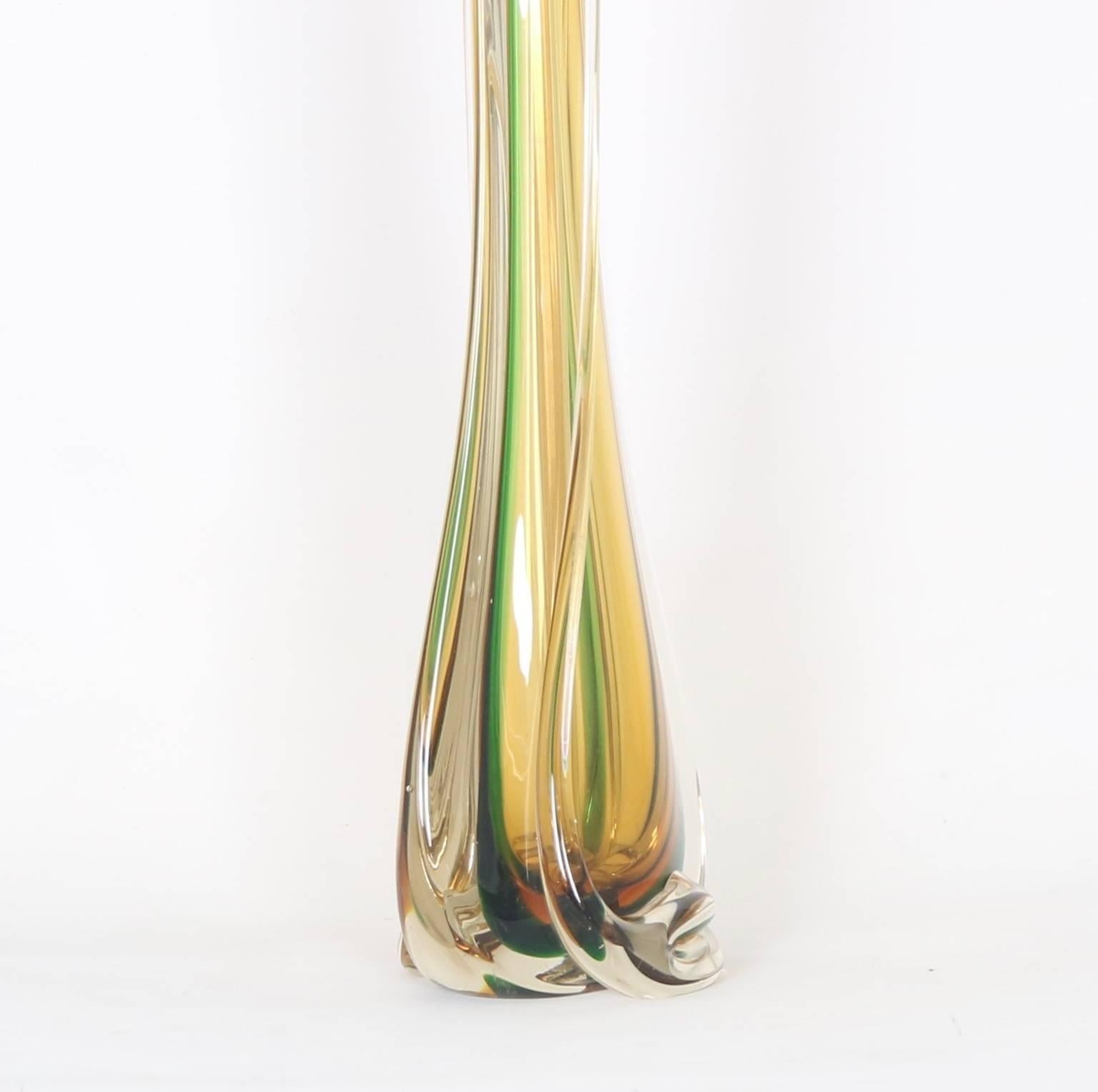 Murano Glass Lamp by Seguso in Green and Amber In Excellent Condition In New York, NY