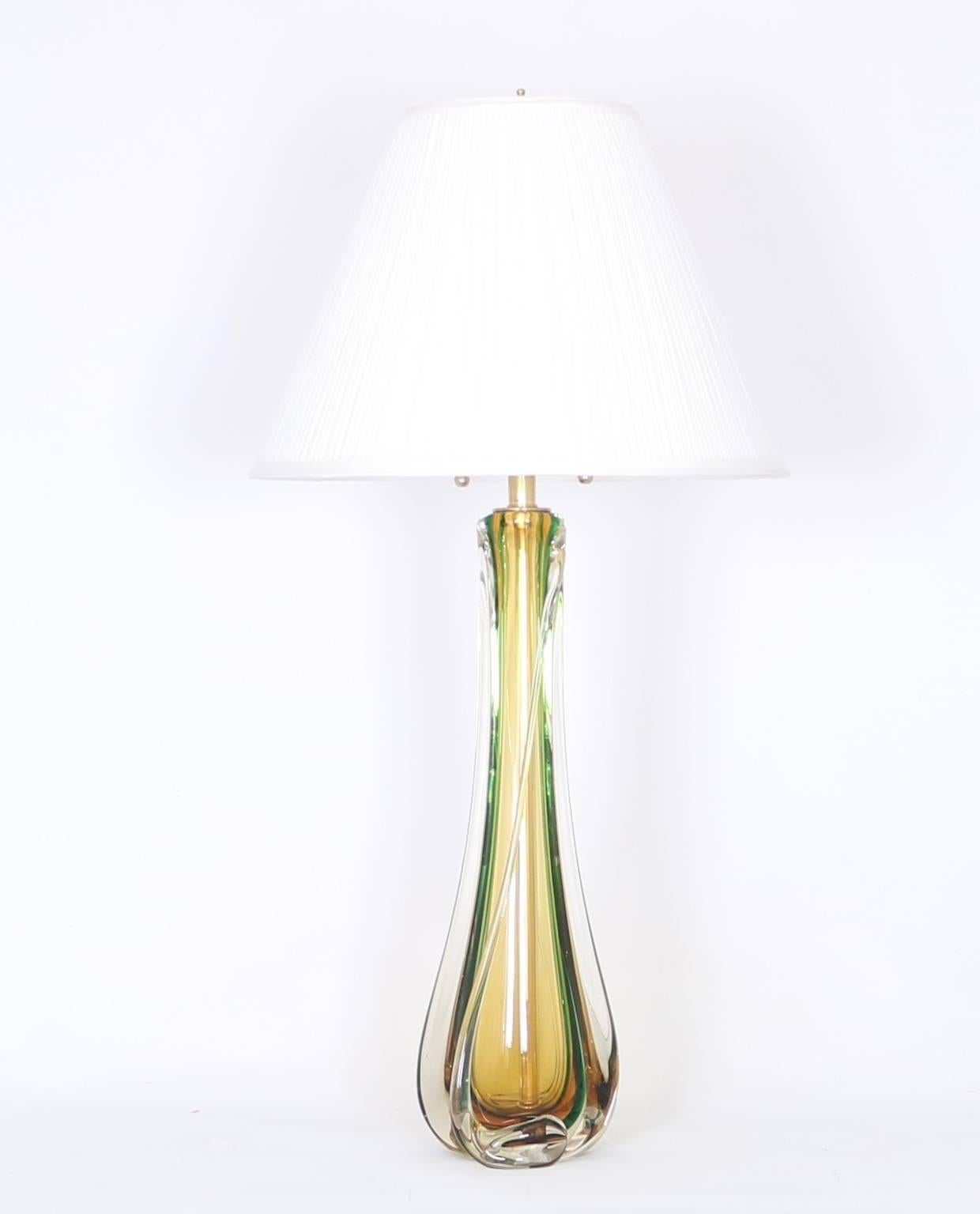 20th Century Murano Glass Lamp by Seguso in Green and Amber