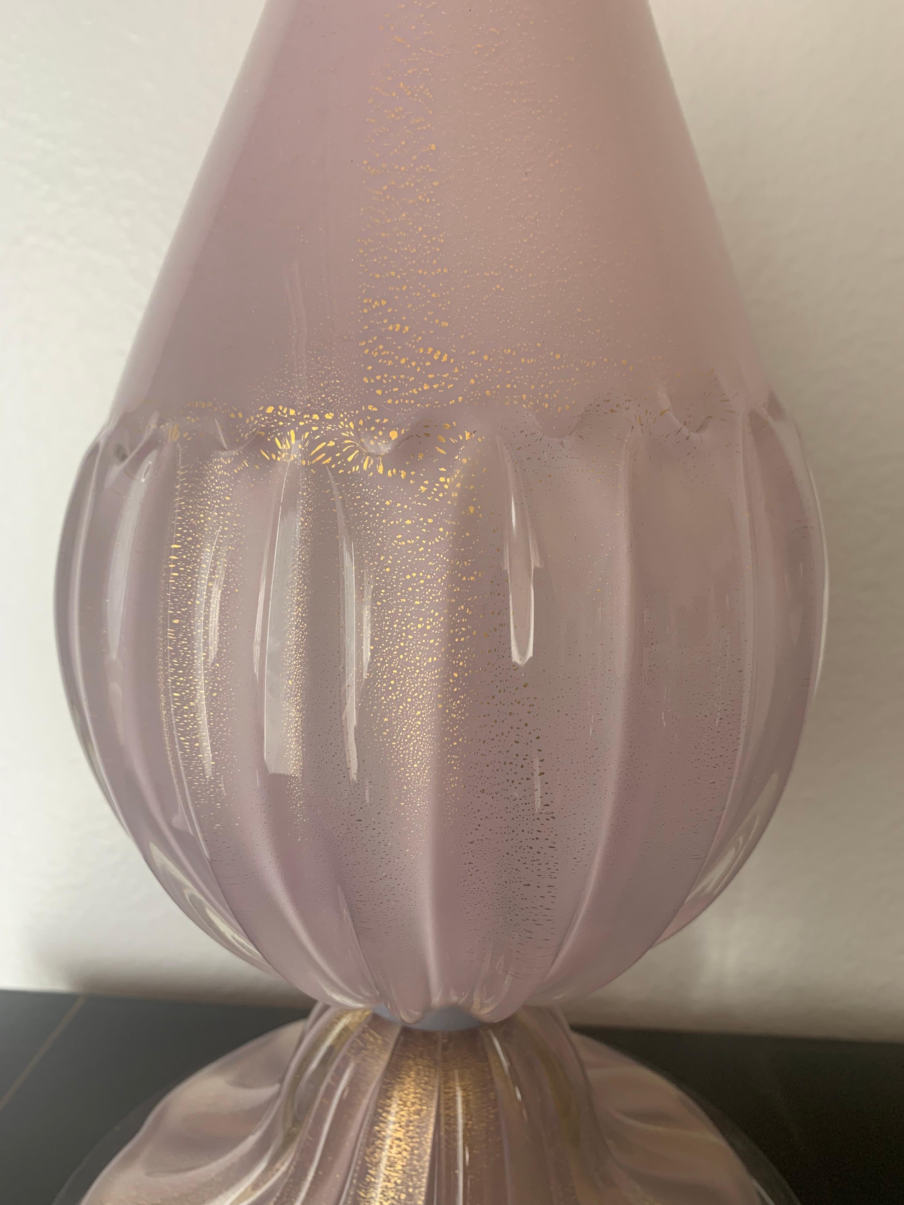 Late 20th Century Murano Glass Lamp Lilac / Gold Flecks