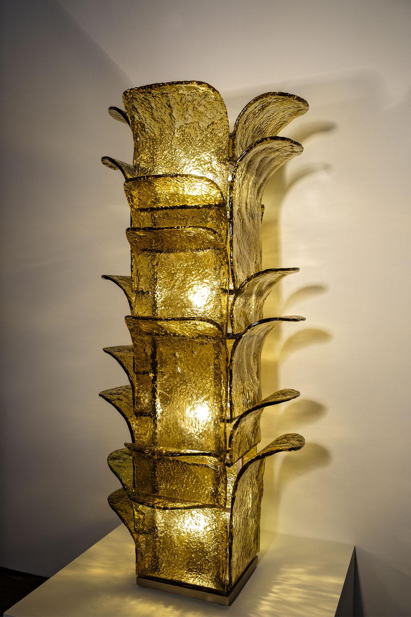 Majestic Murano Glass lamp LT320 by Carlo Nason for Mazzega, Italy 1960’s
Made of large yellow glass petals hooked into an aluminium structure which gives a form of a cactus. 
This stunning sculptural lamp produces a beautiful warm light.
