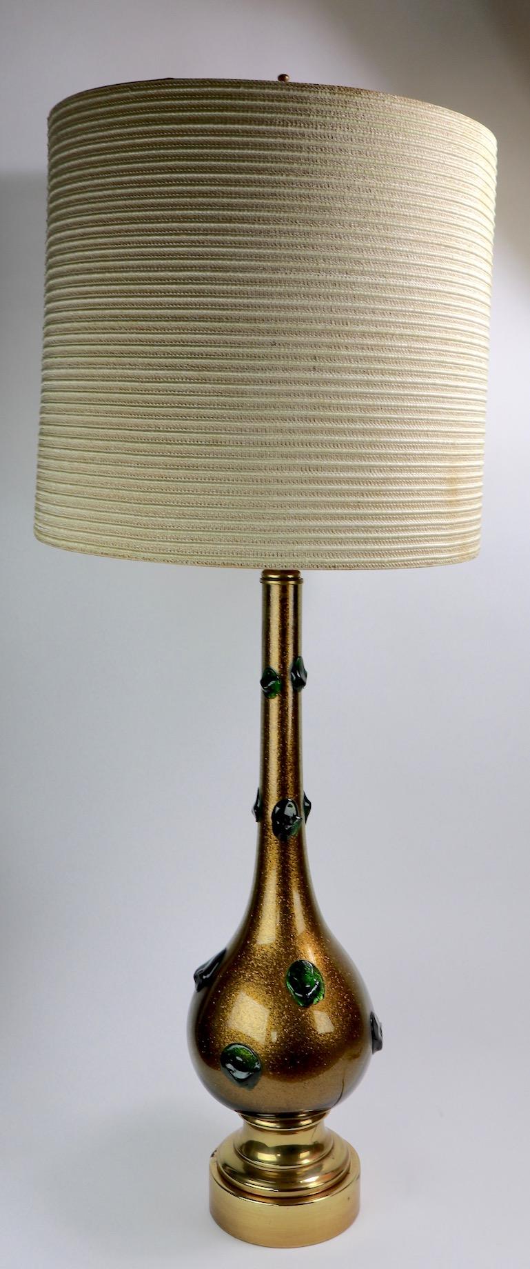 Murano Glass Lamp with Gold Inclusion and Green Prunts For Sale 8