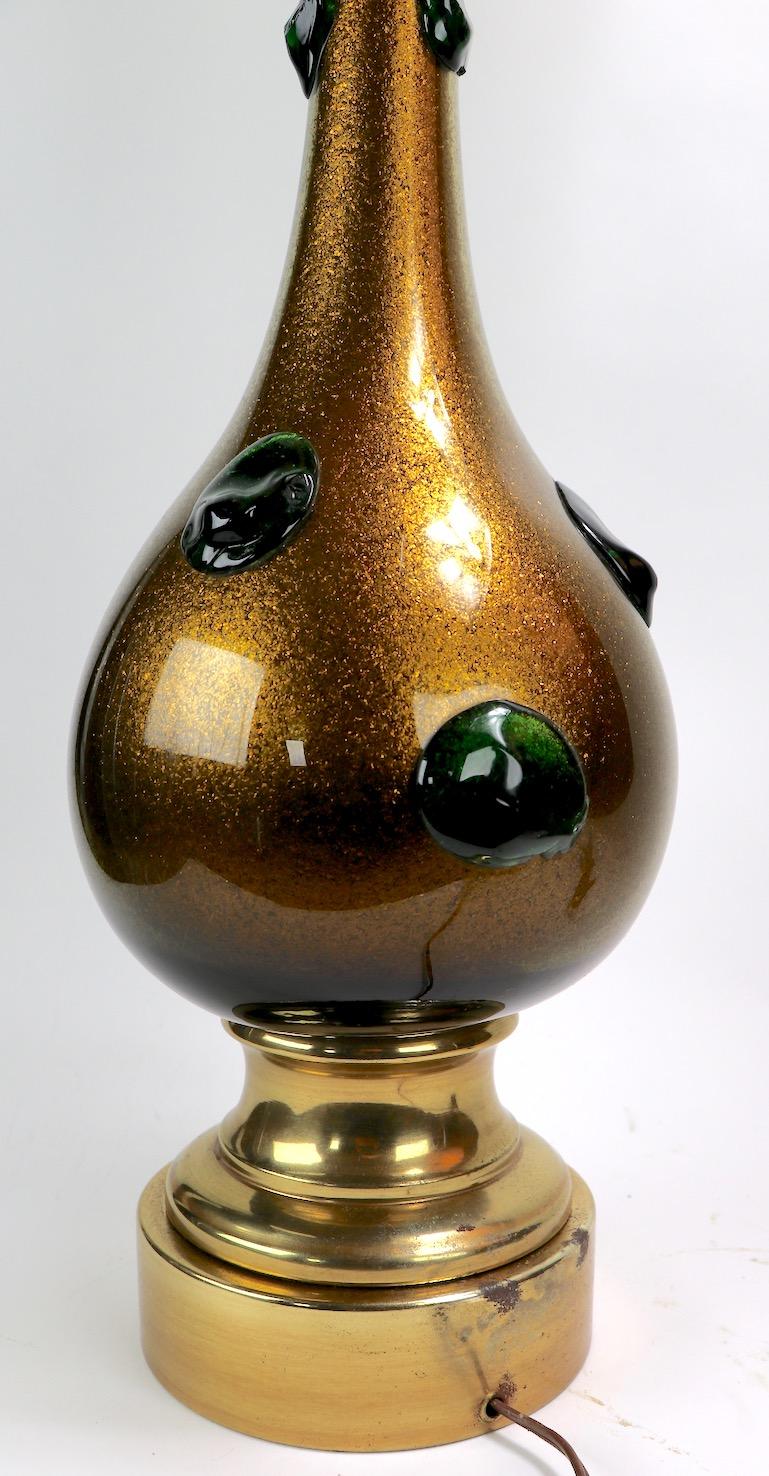 Murano Glass Lamp with Gold Inclusion and Green Prunts For Sale 10
