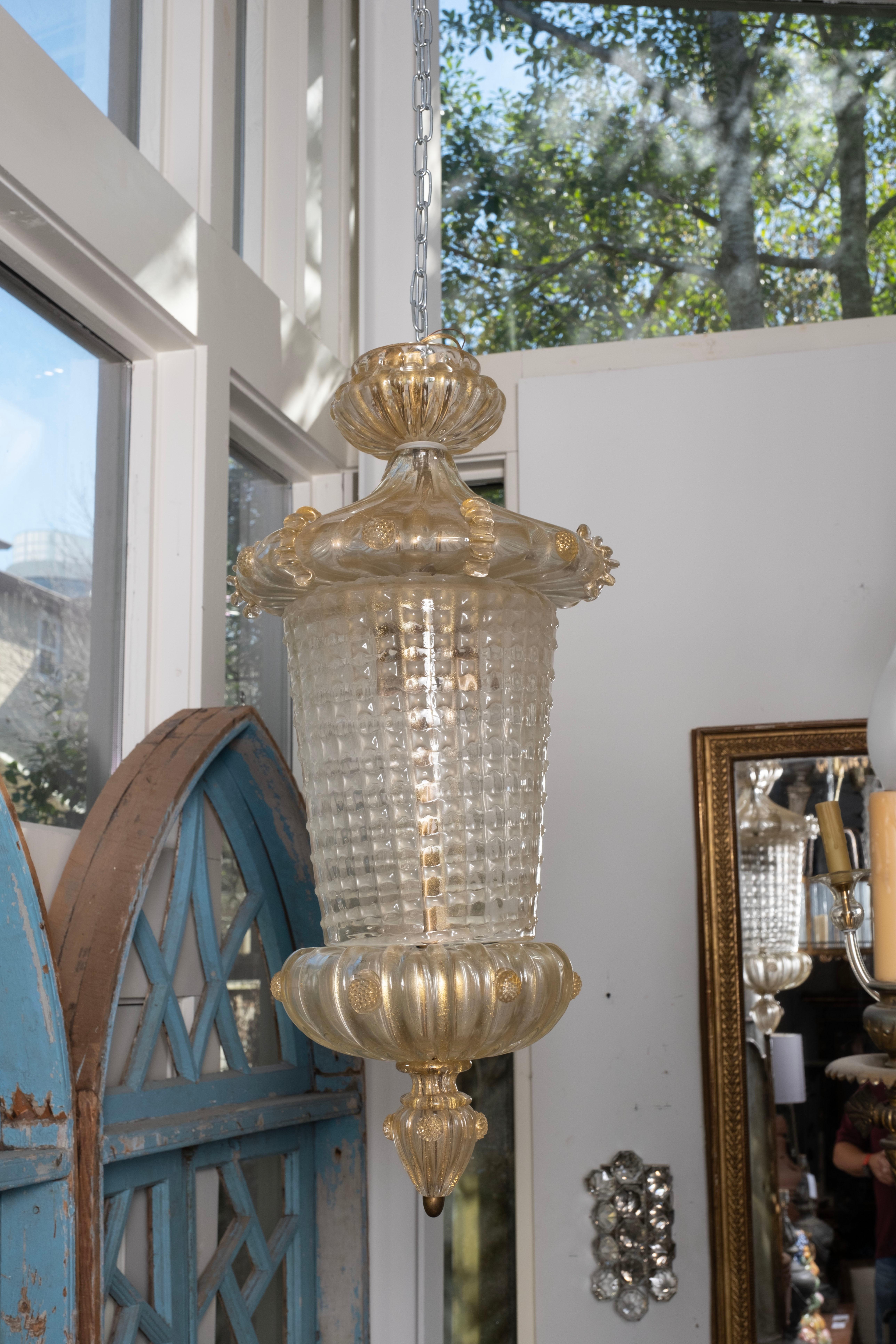 Hollywood Regency Murano Glass Lantern Attributed to Ercole Barovier For Sale