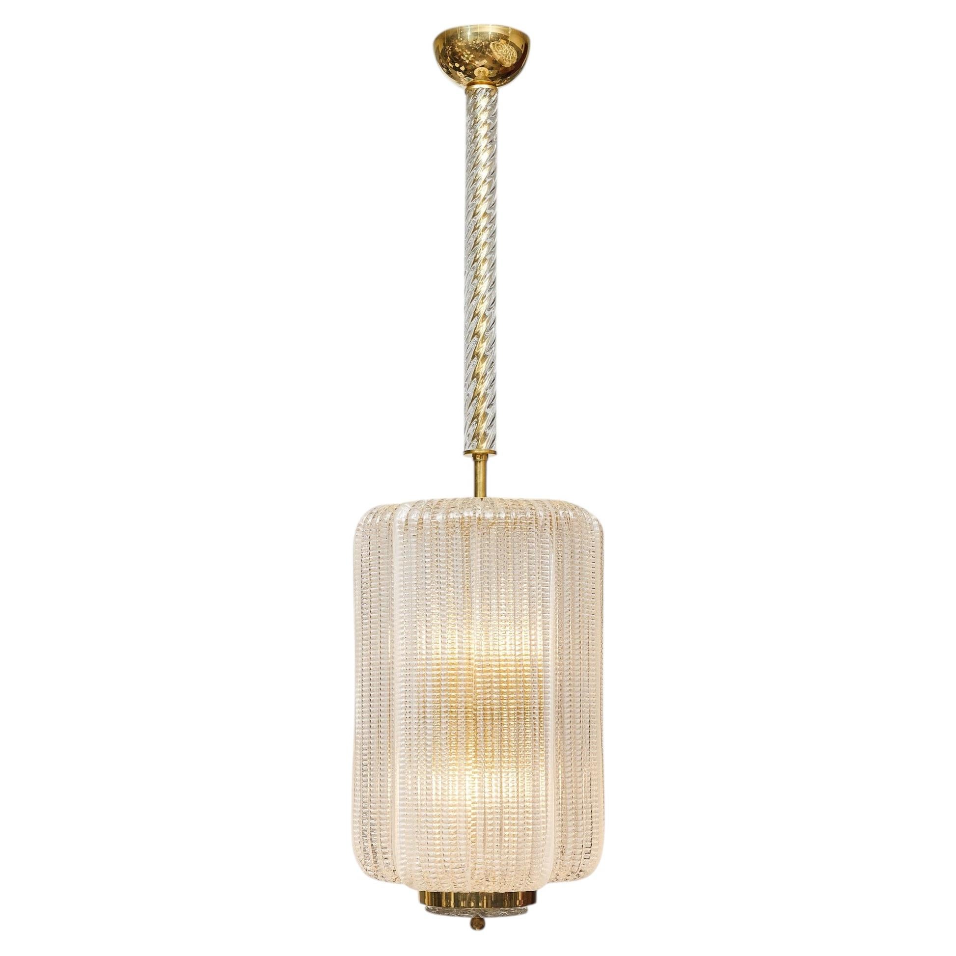 Murano Glass Lantern, Hand Blown, Venetian, Brass Structure