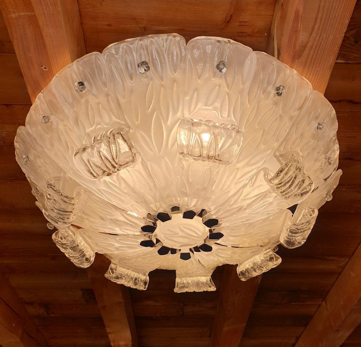 Late 20th Century Murano glass Flush Mount Chandelier, Italy For Sale