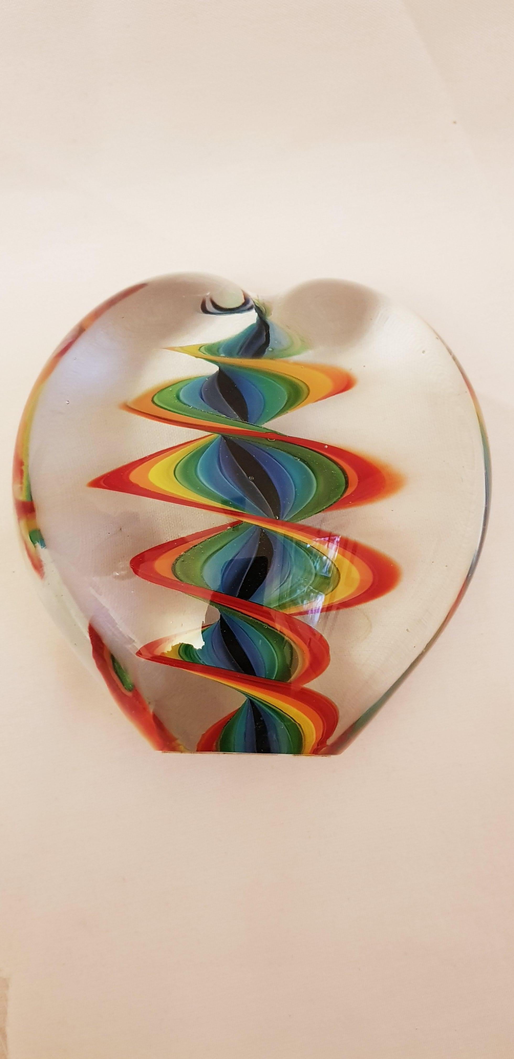 Hand-Crafted Murano Glass Large Heart Paperweight For Sale
