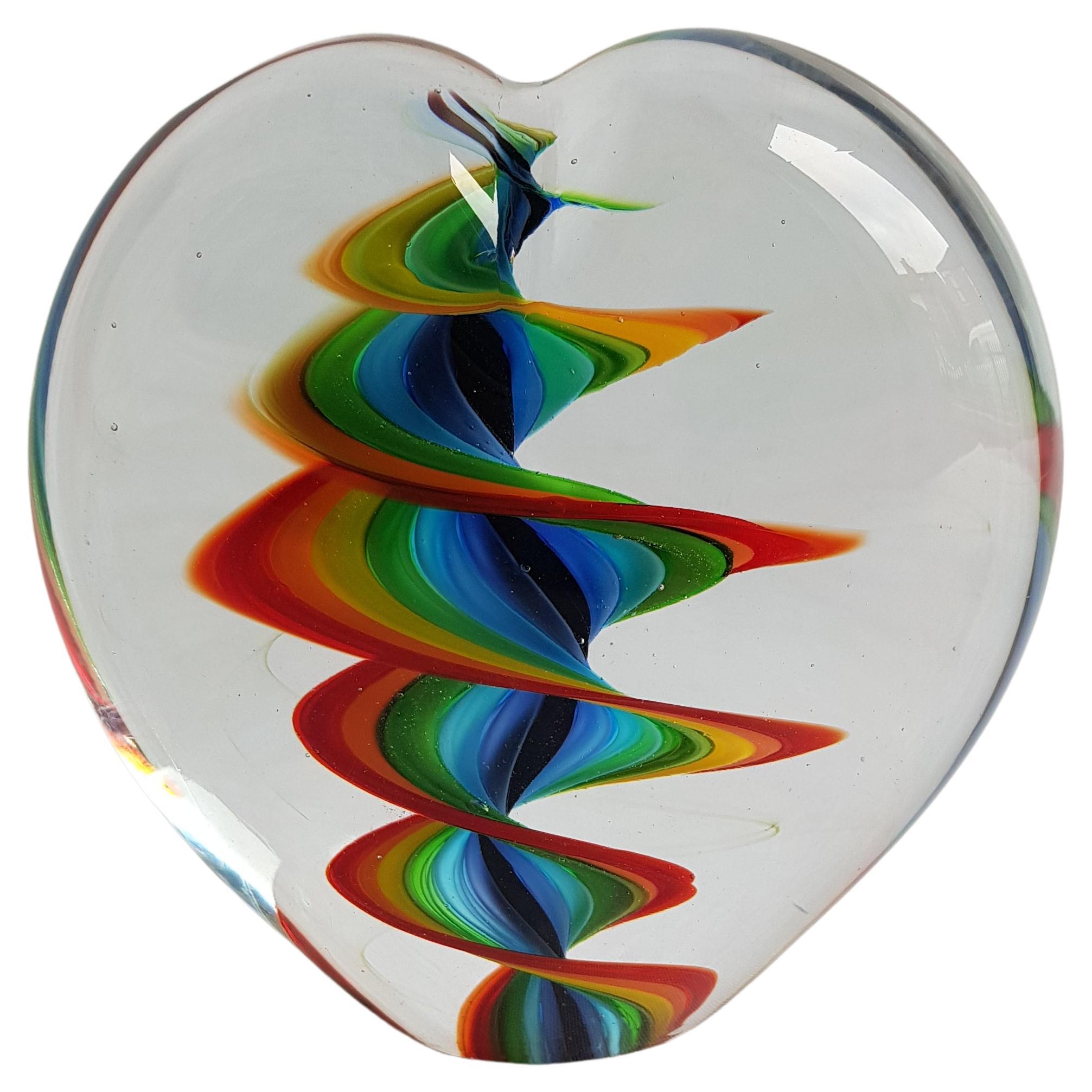 Murano Glass Large Heart Paperweight For Sale