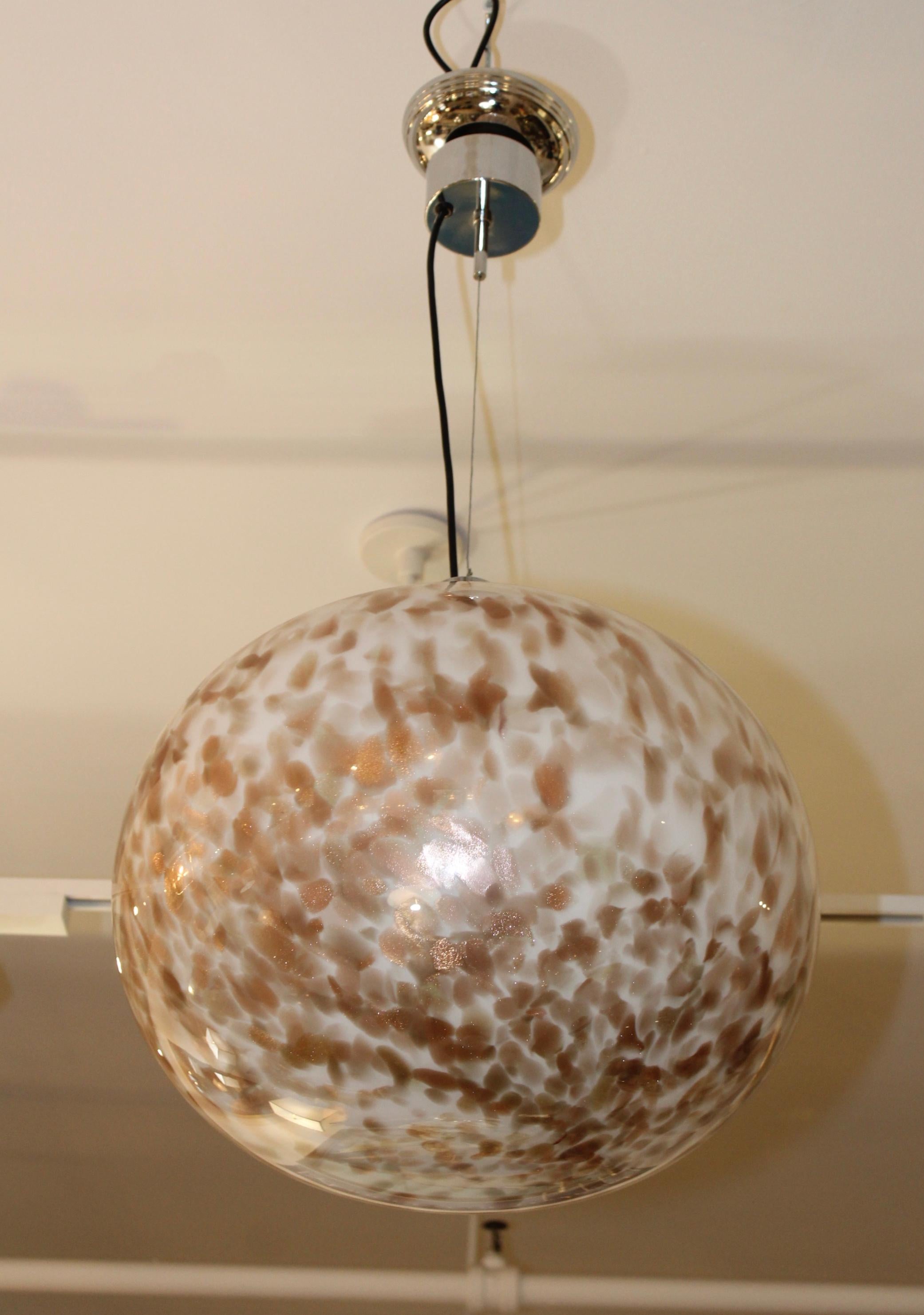 Large 1970s modern Murano glass pendant with chrome hardware, newly professionally rewired and ready to use.      