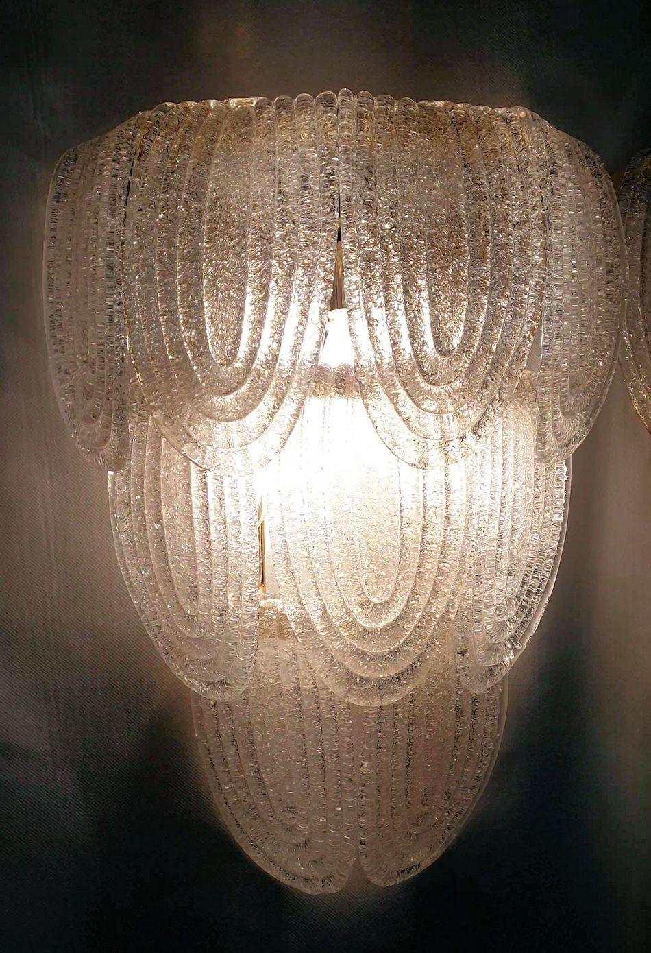 Italian Clear Murano Glass Large Sconces - a pair For Sale