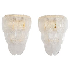 Retro Clear Murano Glass Large Sconces - a pair