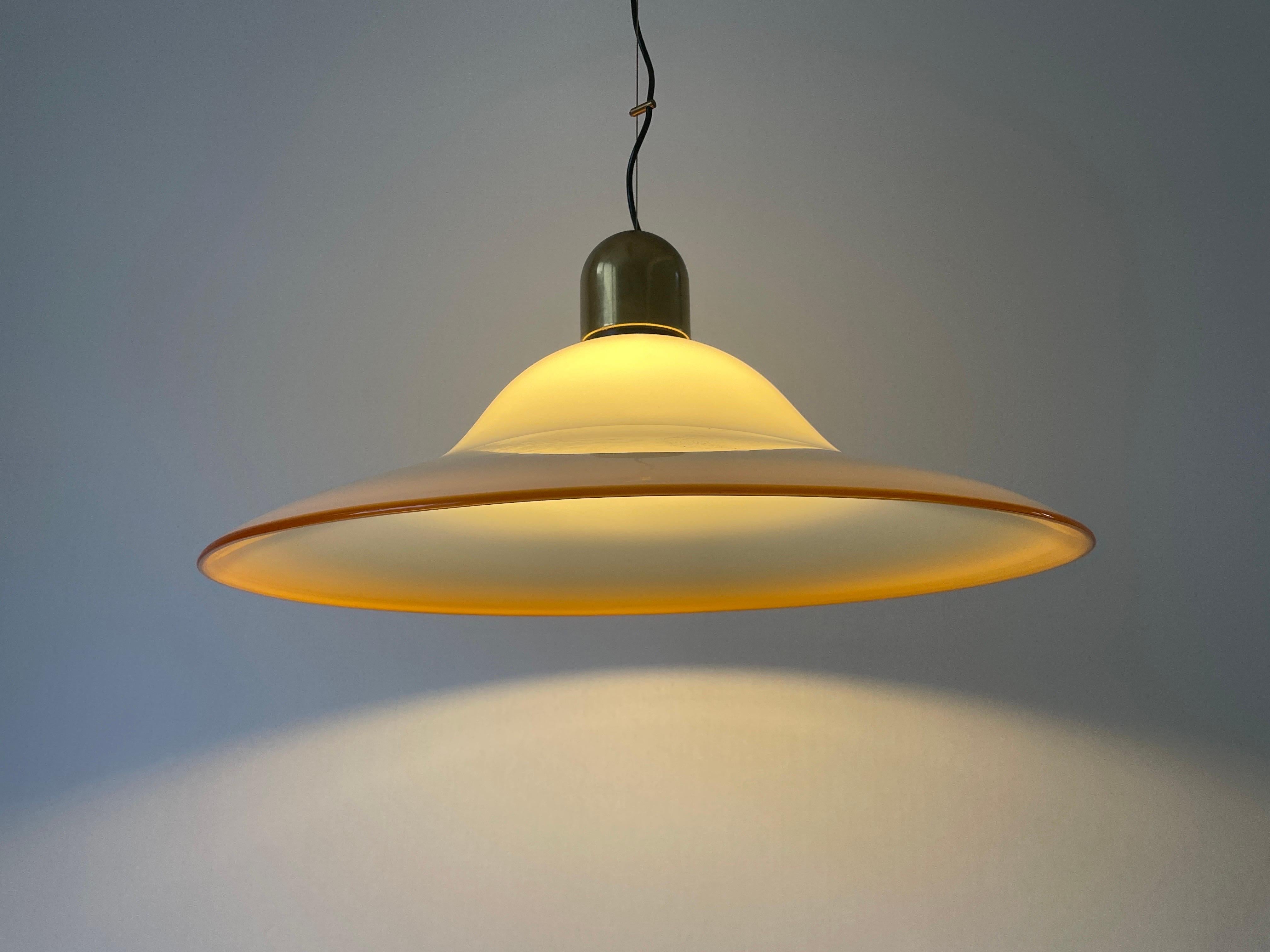 Brass Murano Glass Large Suspension Ceiling Lamp, 1960s, Italy For Sale