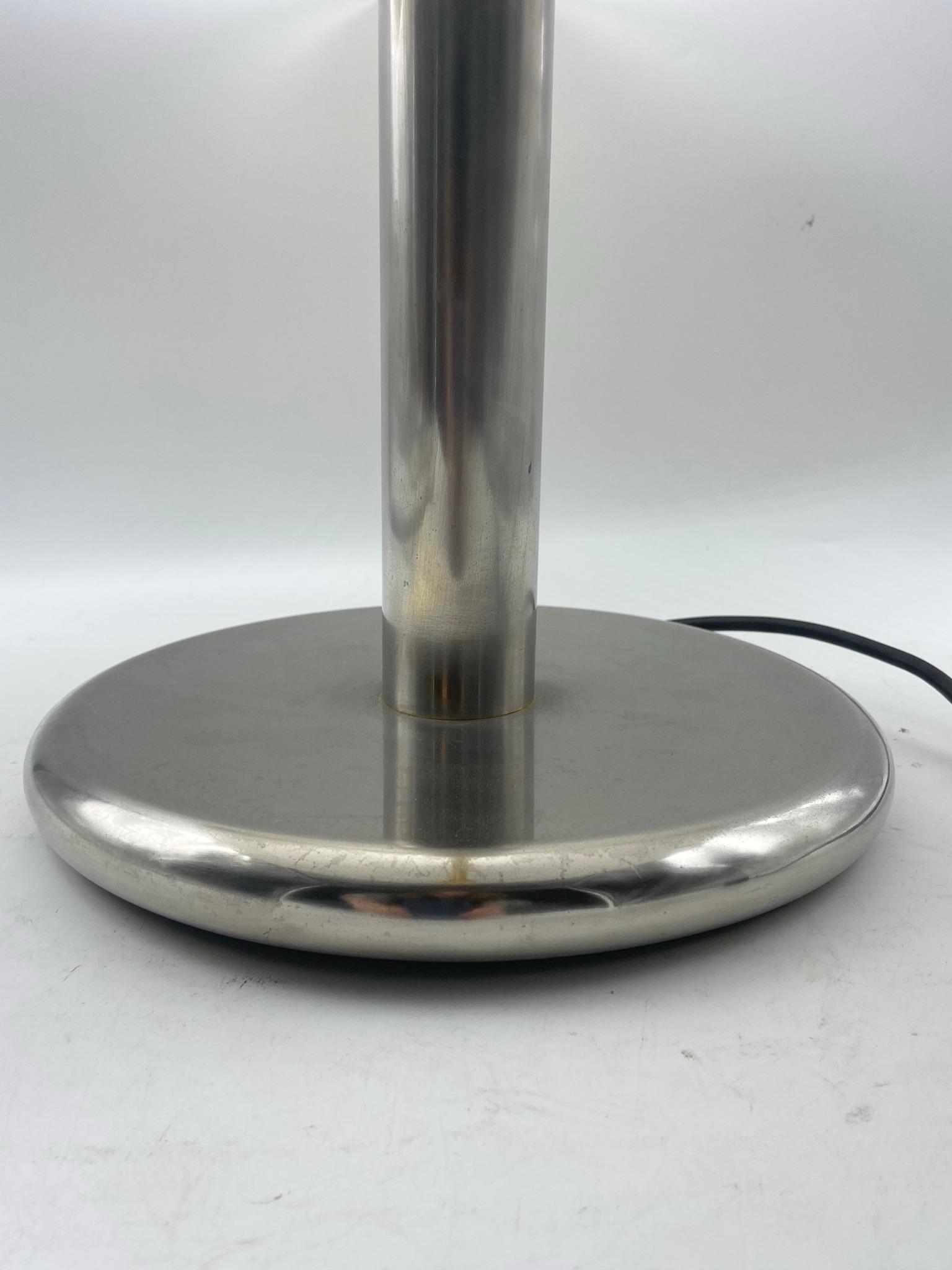 VeArt, Murano, large 1970s chrome table lamp with a heavy weight glass shade.