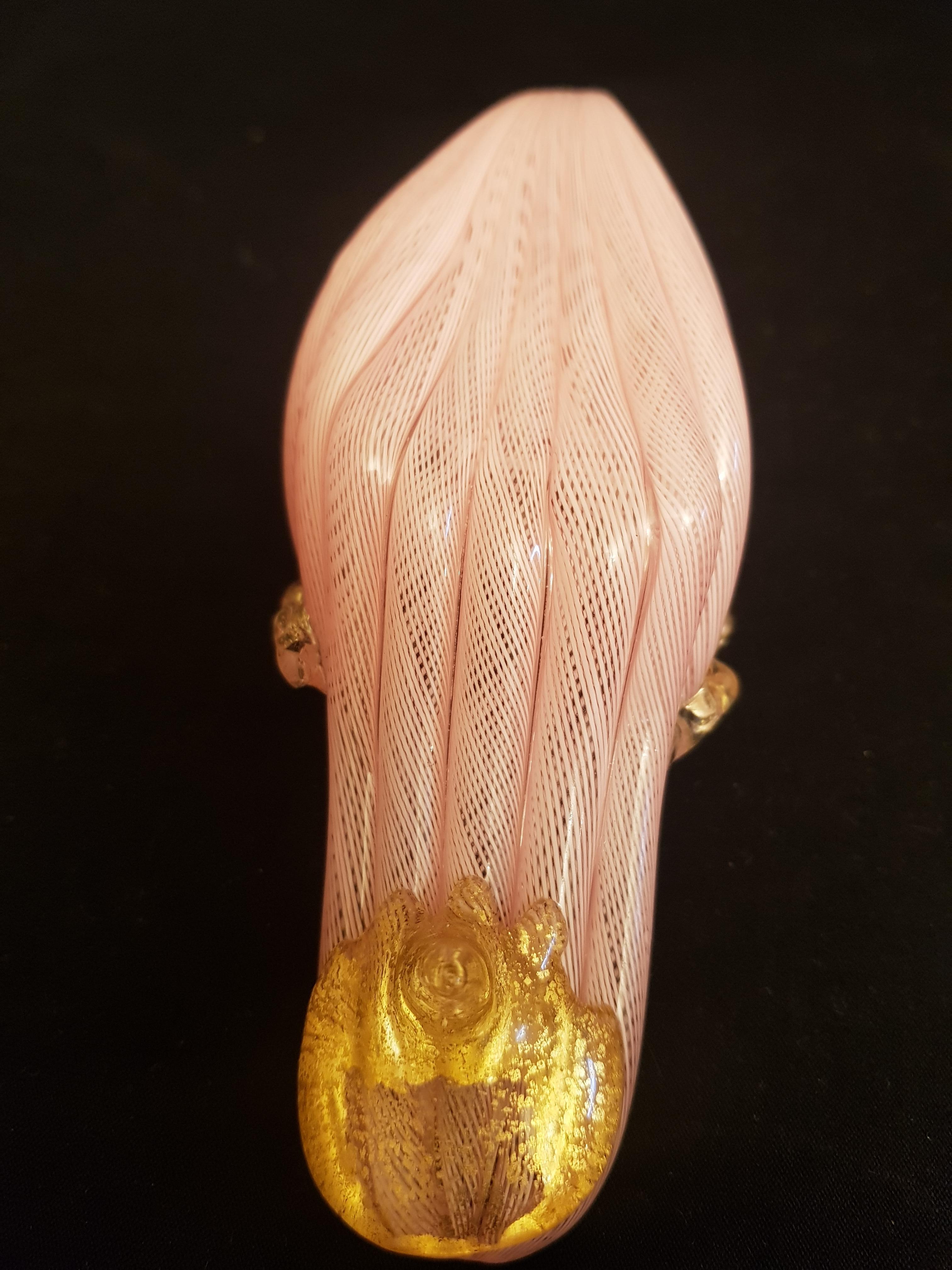 Murano Glass Latticino Ribbon Slippers with Gold Leaf For Sale 2