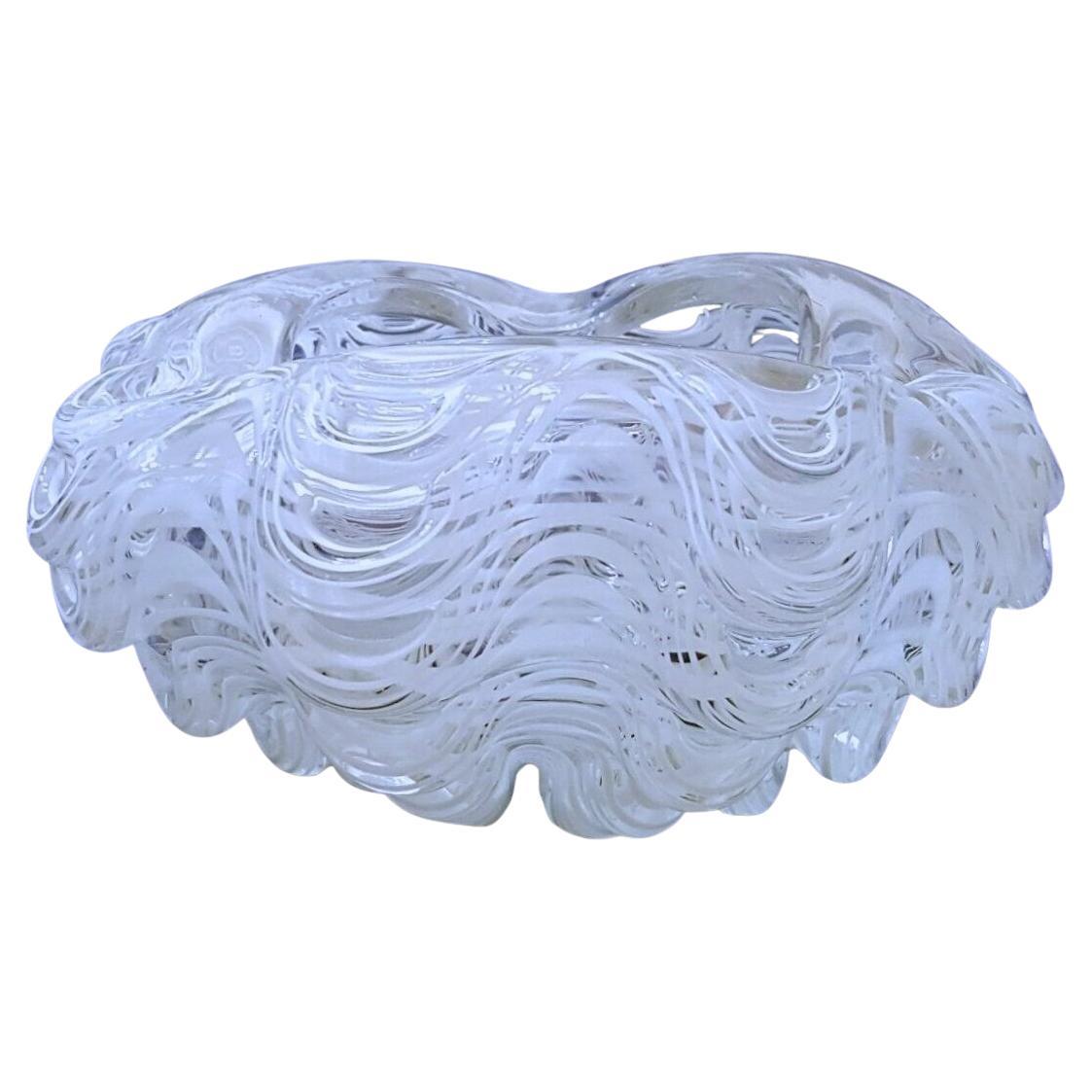 Mid-Century Modern Murano Glass Lattimo Filigrana Waterfall Bowl by Ercole Barovier For Sale