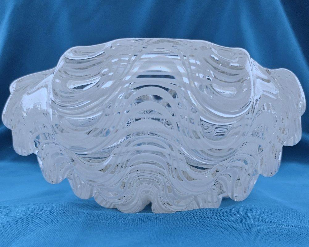 Italian Murano Glass Lattimo Filigrana Waterfall Bowl by Ercole Barovier For Sale