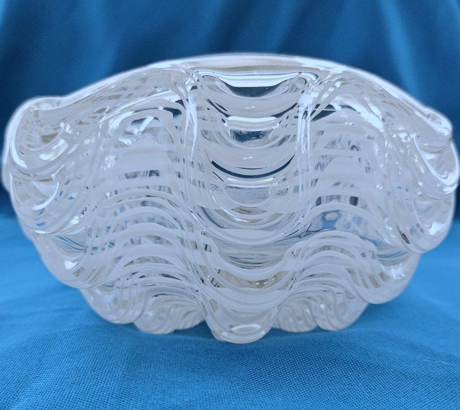 20th Century Murano Glass Lattimo Filigrana Waterfall Bowl by Ercole Barovier For Sale