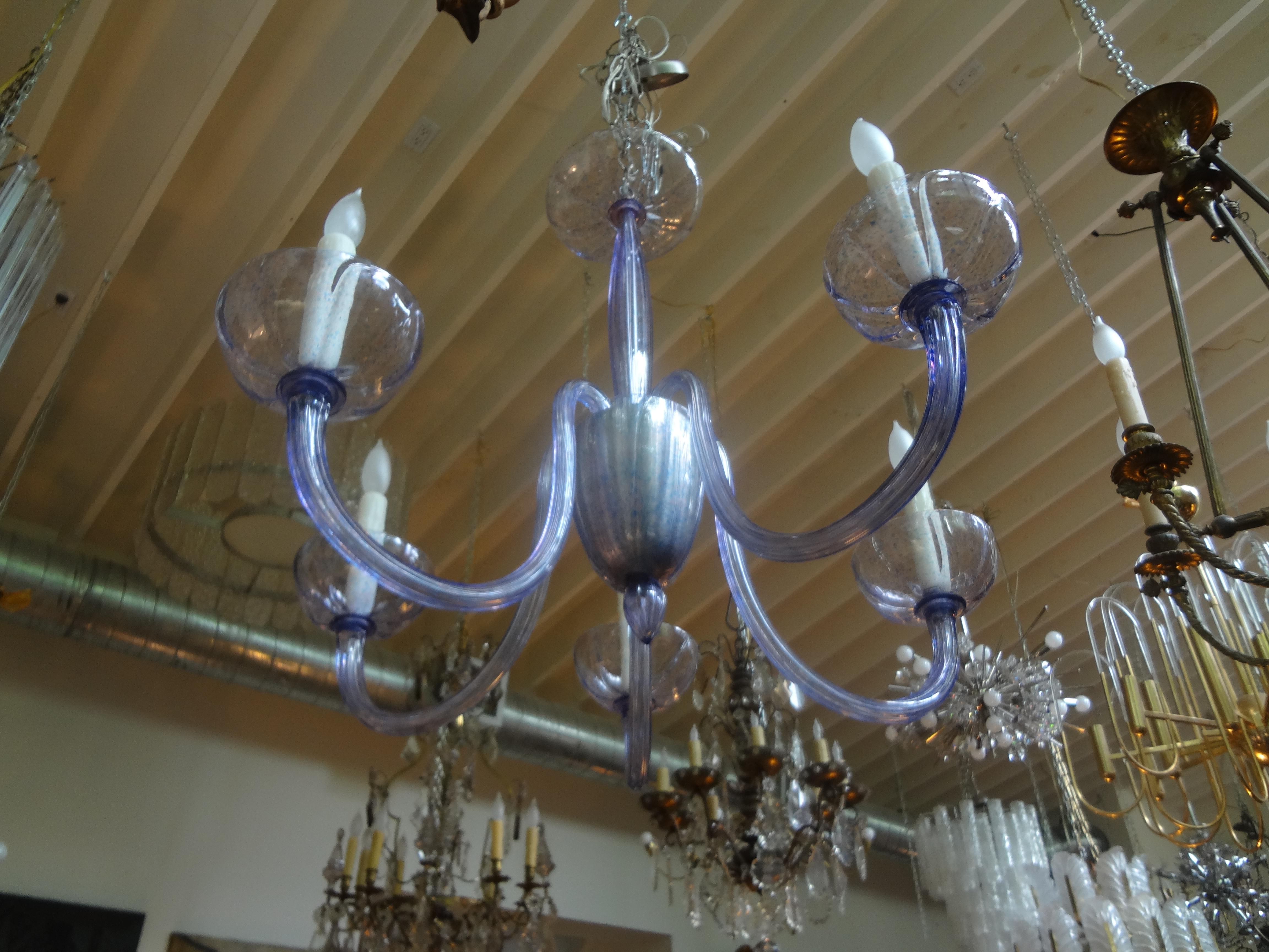 Mid-Century Modern Venini Style Murano Glass Chandelier Violet or Lavender Colored
