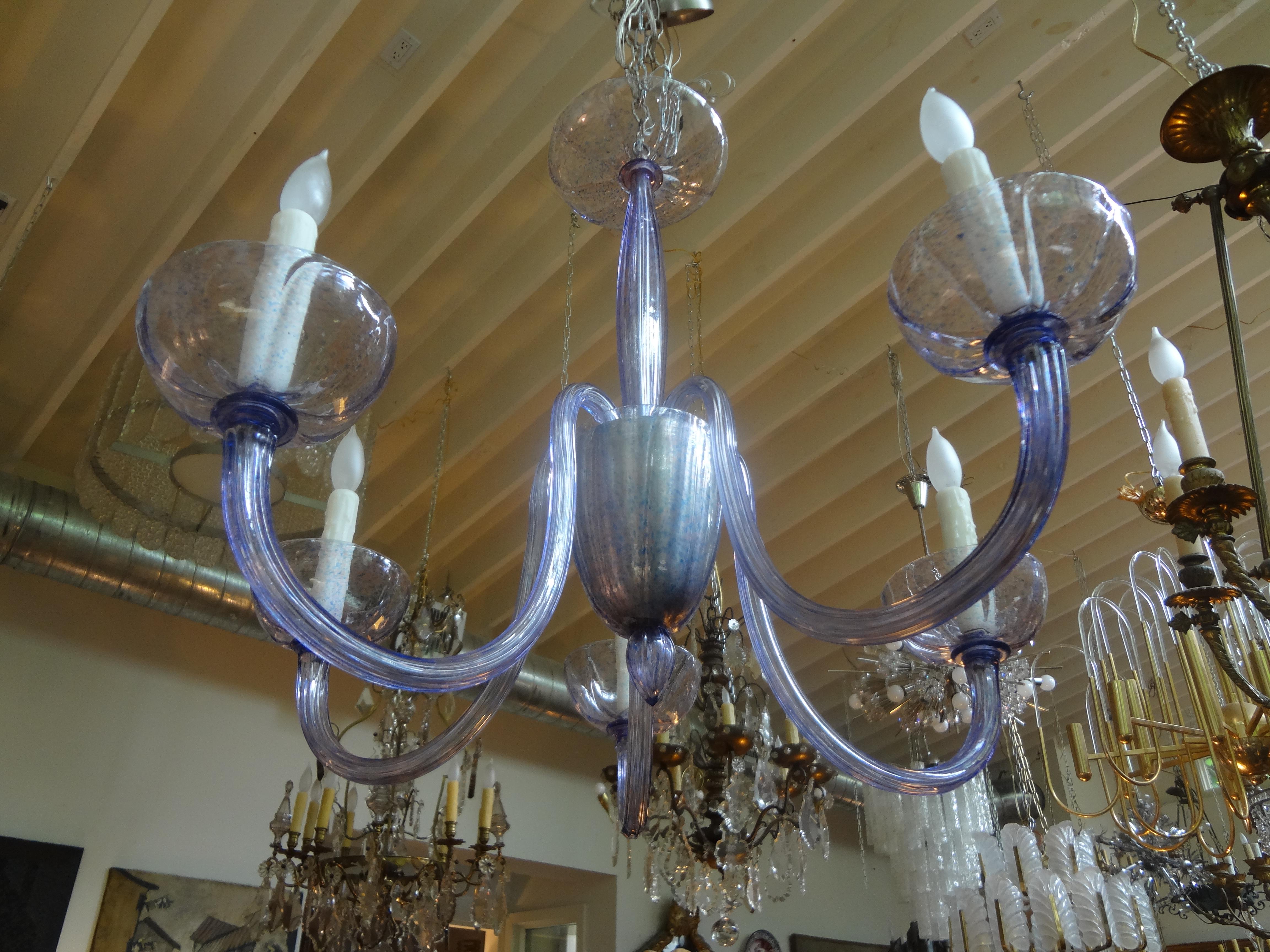 Venini Style Murano Glass Chandelier Violet or Lavender Colored 3