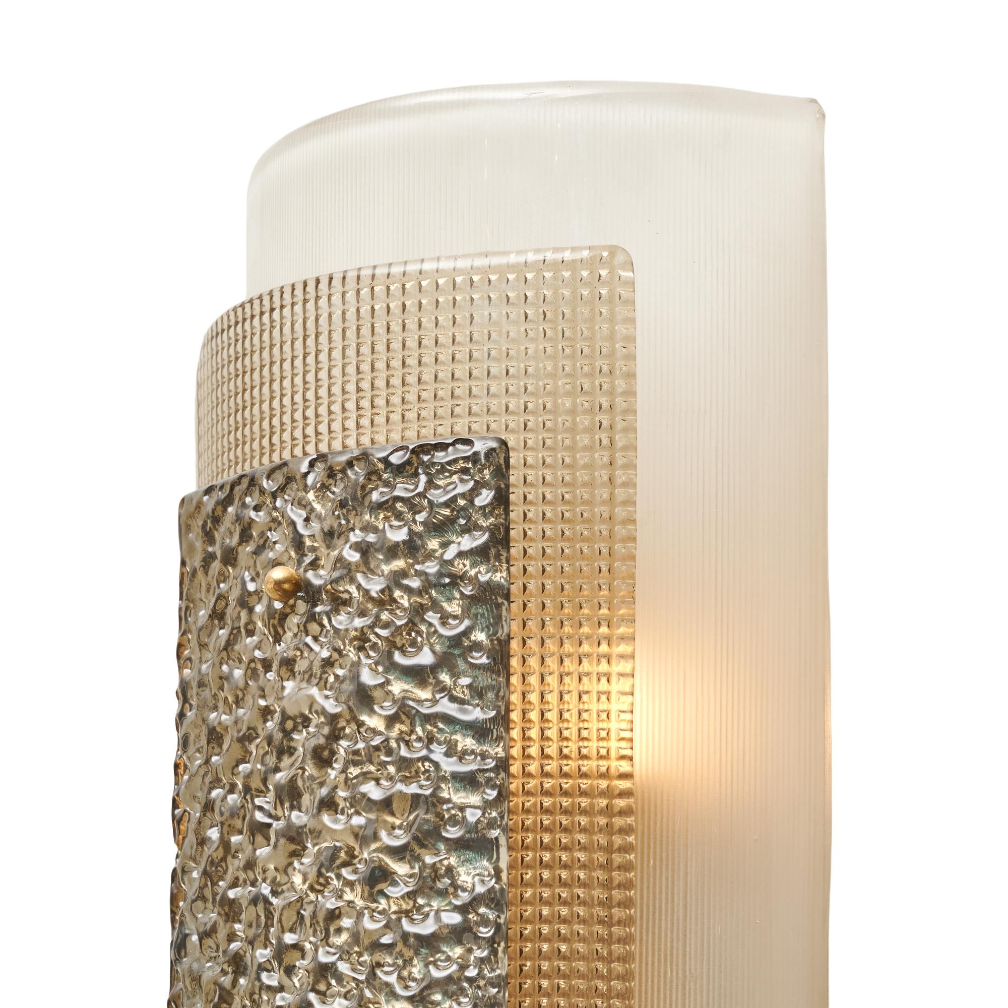 Vetro di Murano Applique in vetro di Murano a strati con foglie d'argento in vendita