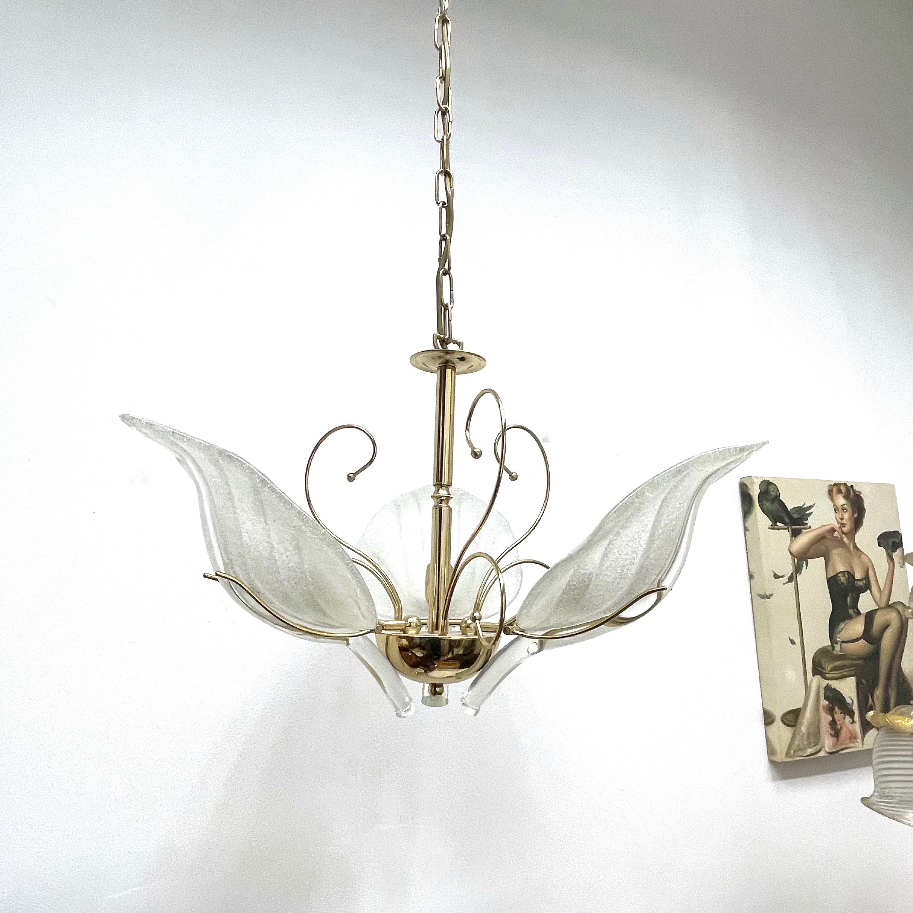 Murano Glass Leaf and Brass Chandelier by Massive Leuchten Germany, 1960s  4