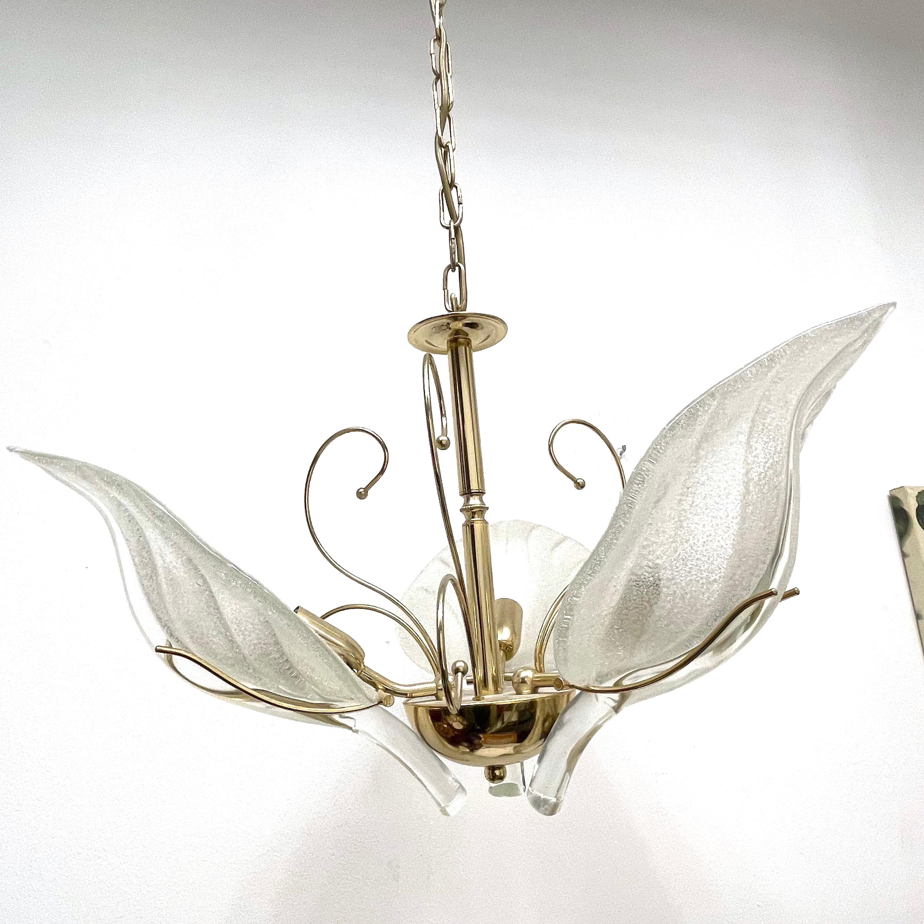 Mid-20th Century Murano Glass Leaf and Brass Chandelier by Massive Leuchten Germany, 1960s 