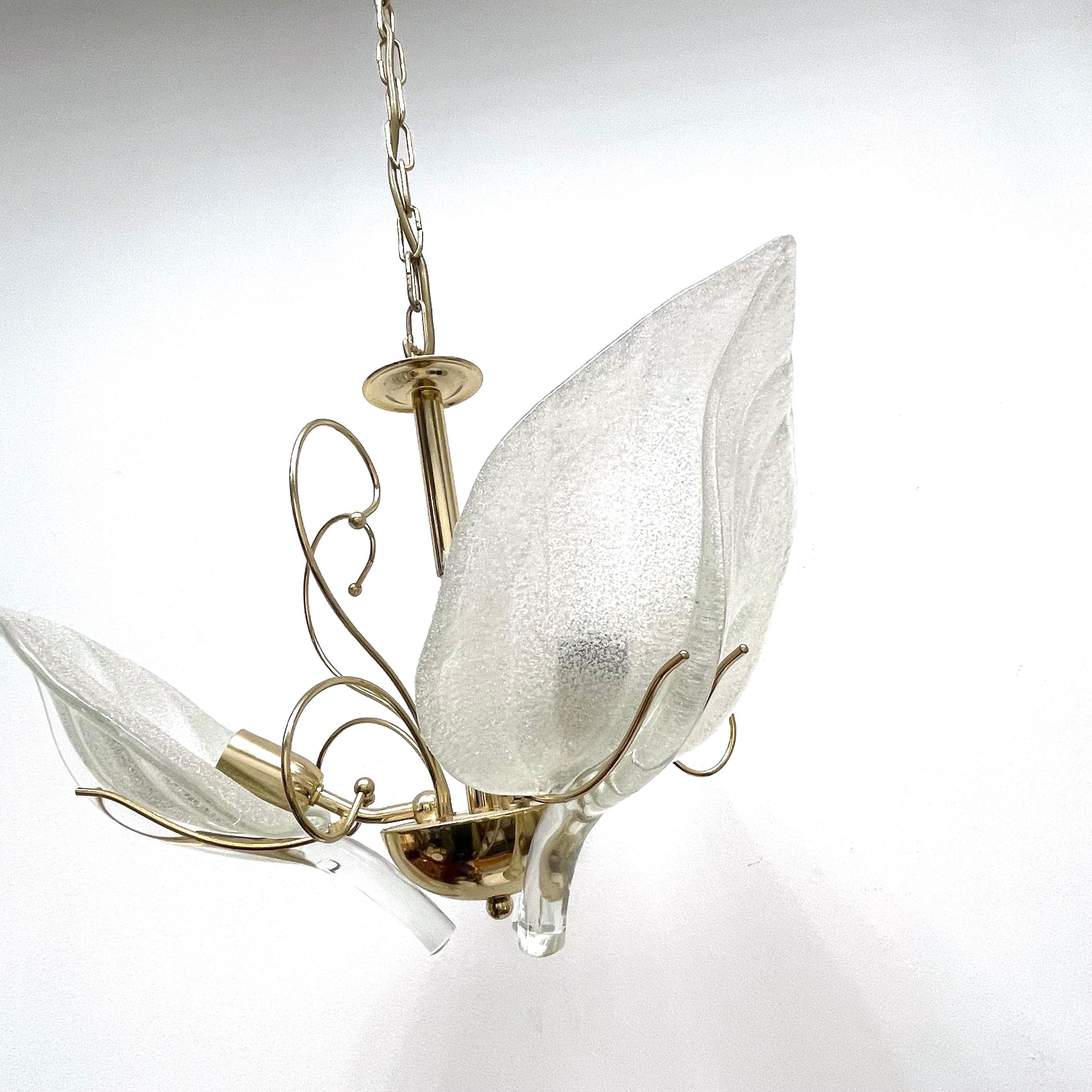 Metal Murano Glass Leaf and Brass Chandelier by Massive Leuchten Germany, 1960s 