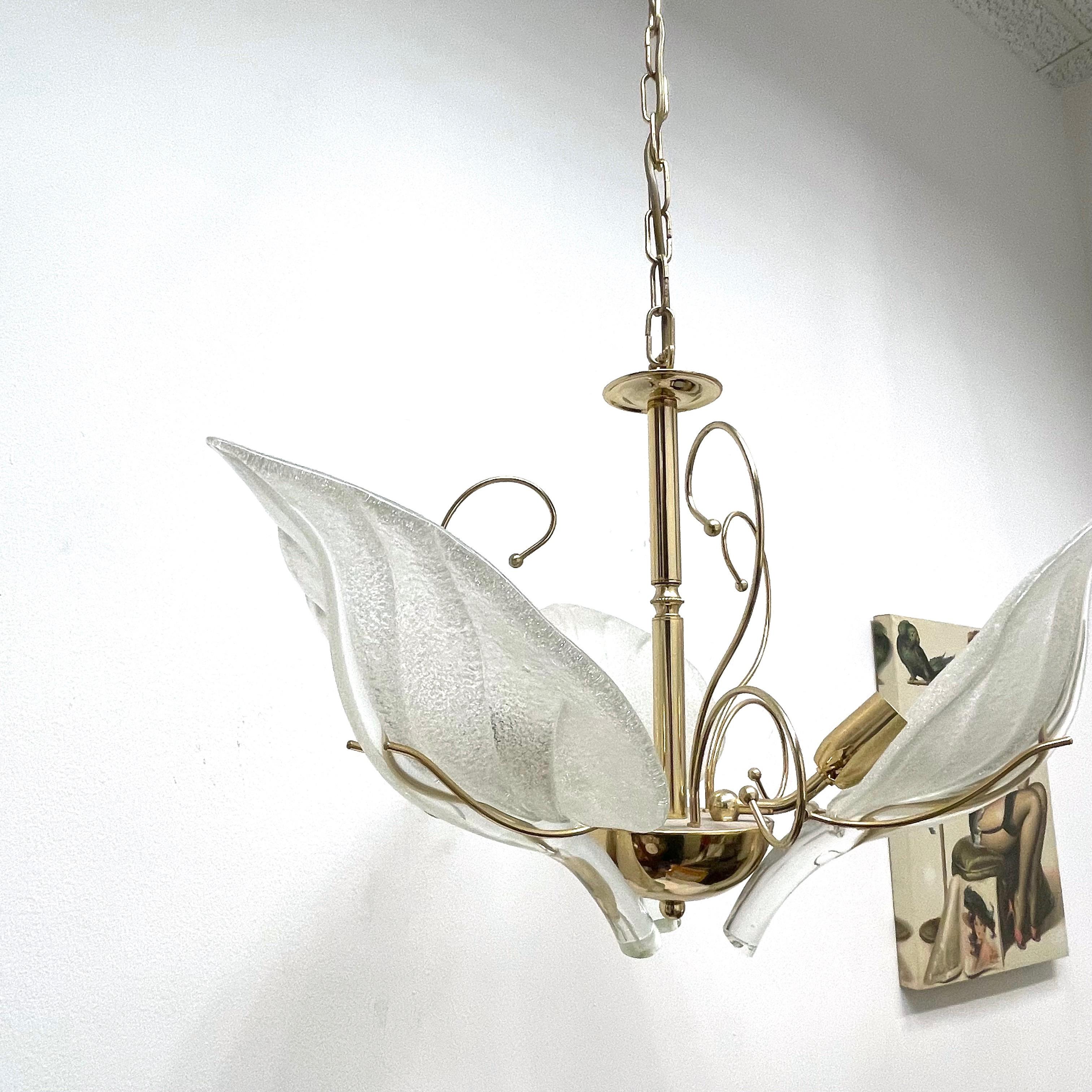 Murano Glass Leaf and Brass Chandelier by Massive Leuchten Germany, 1960s  1