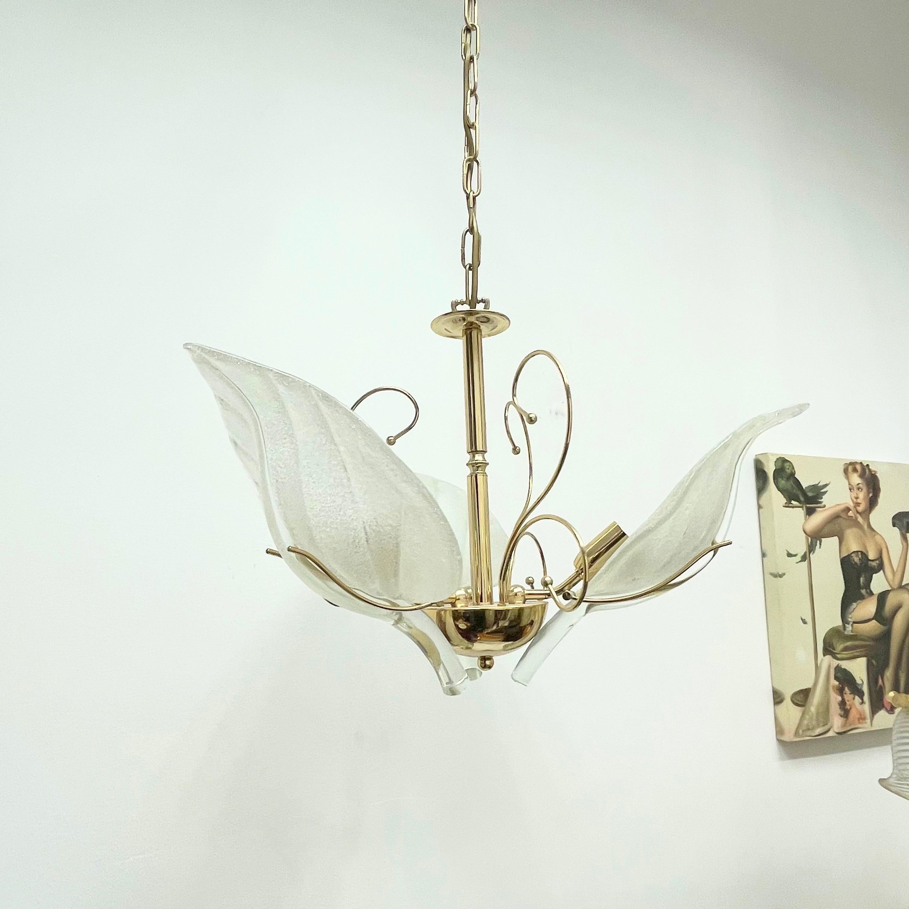 Murano Glass Leaf and Brass Chandelier by Massive Leuchten Germany, 1960s  2
