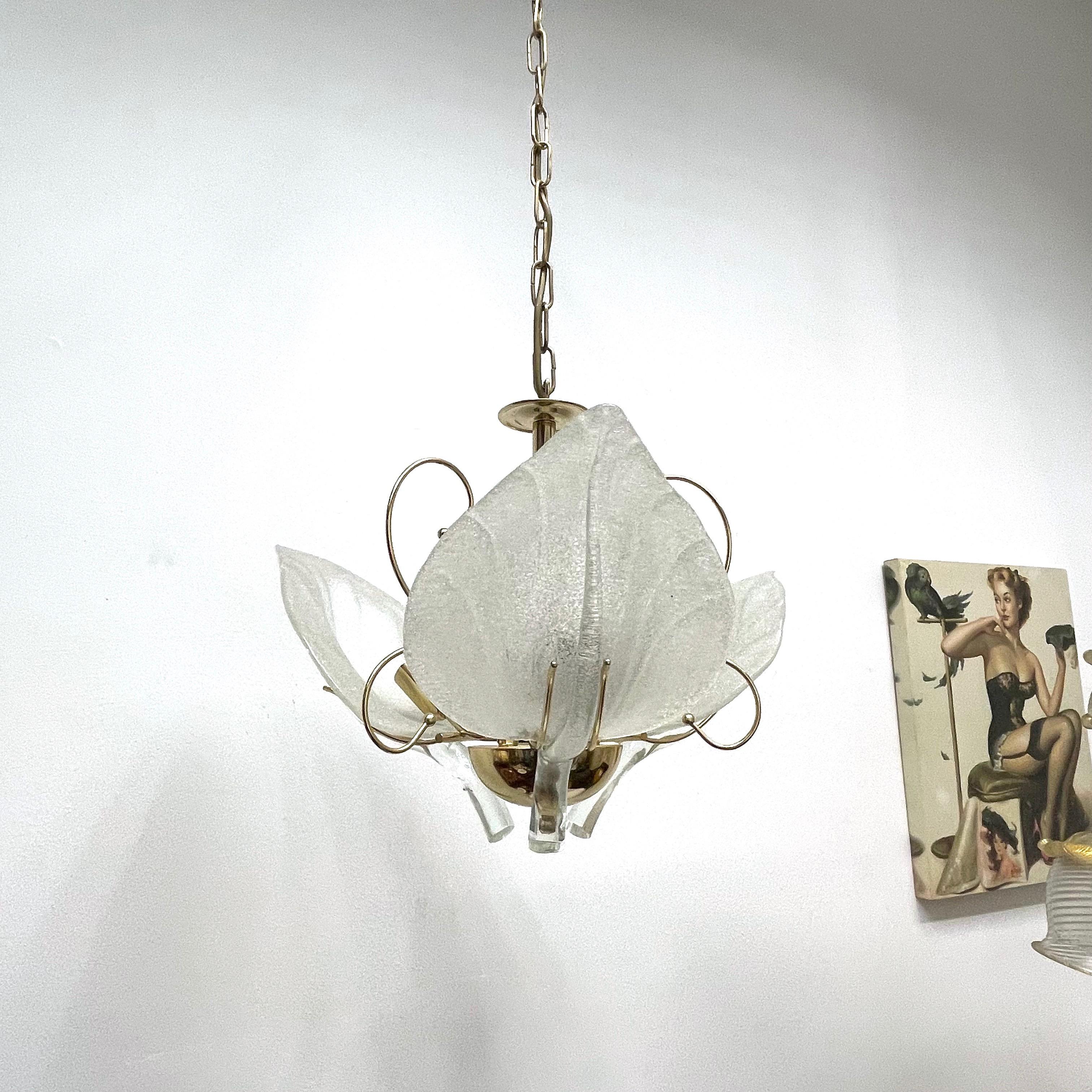Murano Glass Leaf and Brass Chandelier by Massive Leuchten Germany, 1960s  3