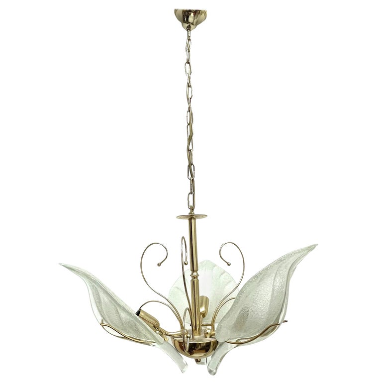 Murano Glass Leaf and Brass Chandelier by Massive Leuchten Germany, 1960s  For Sale at 1stDibs